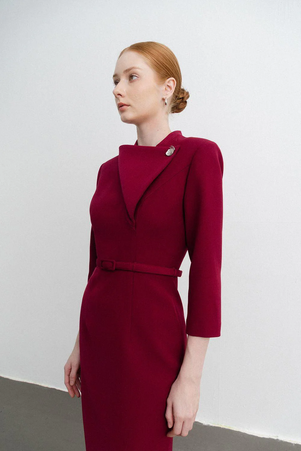 Isabella Pencil Asymmetric Neck Polycotton Midi Dress