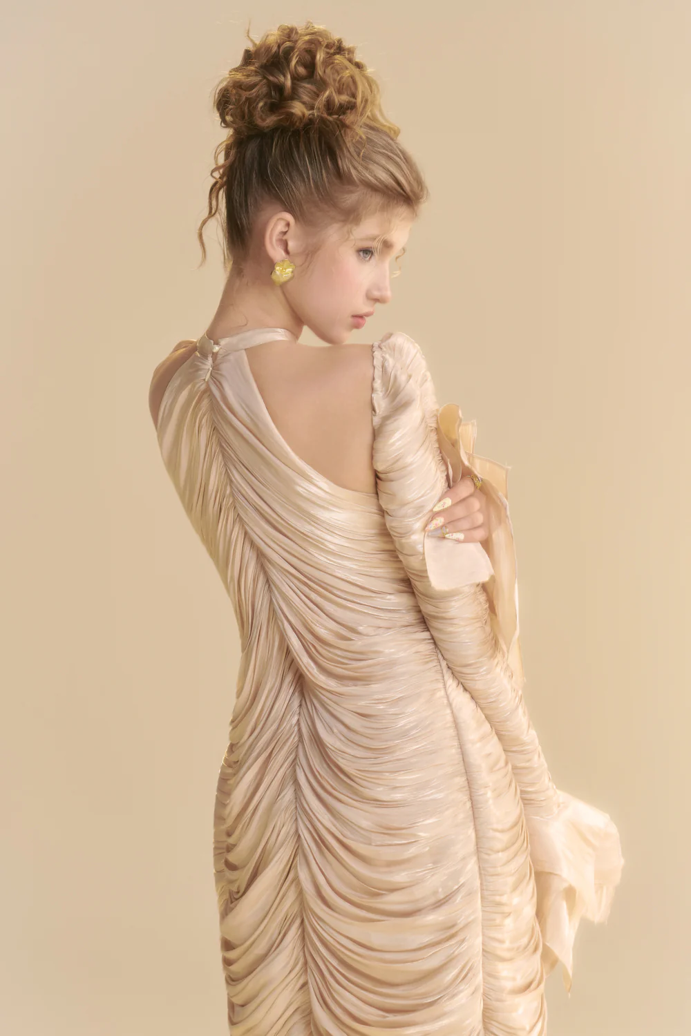 Solenne Halter Neck Ruffle Midi Dress