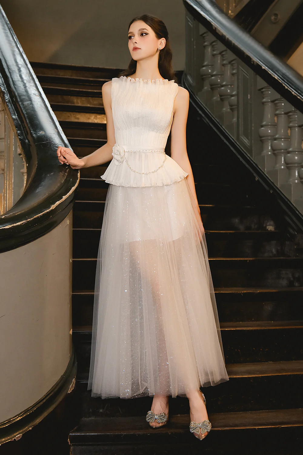 Lincol Peplum Boat Neck Voile Top