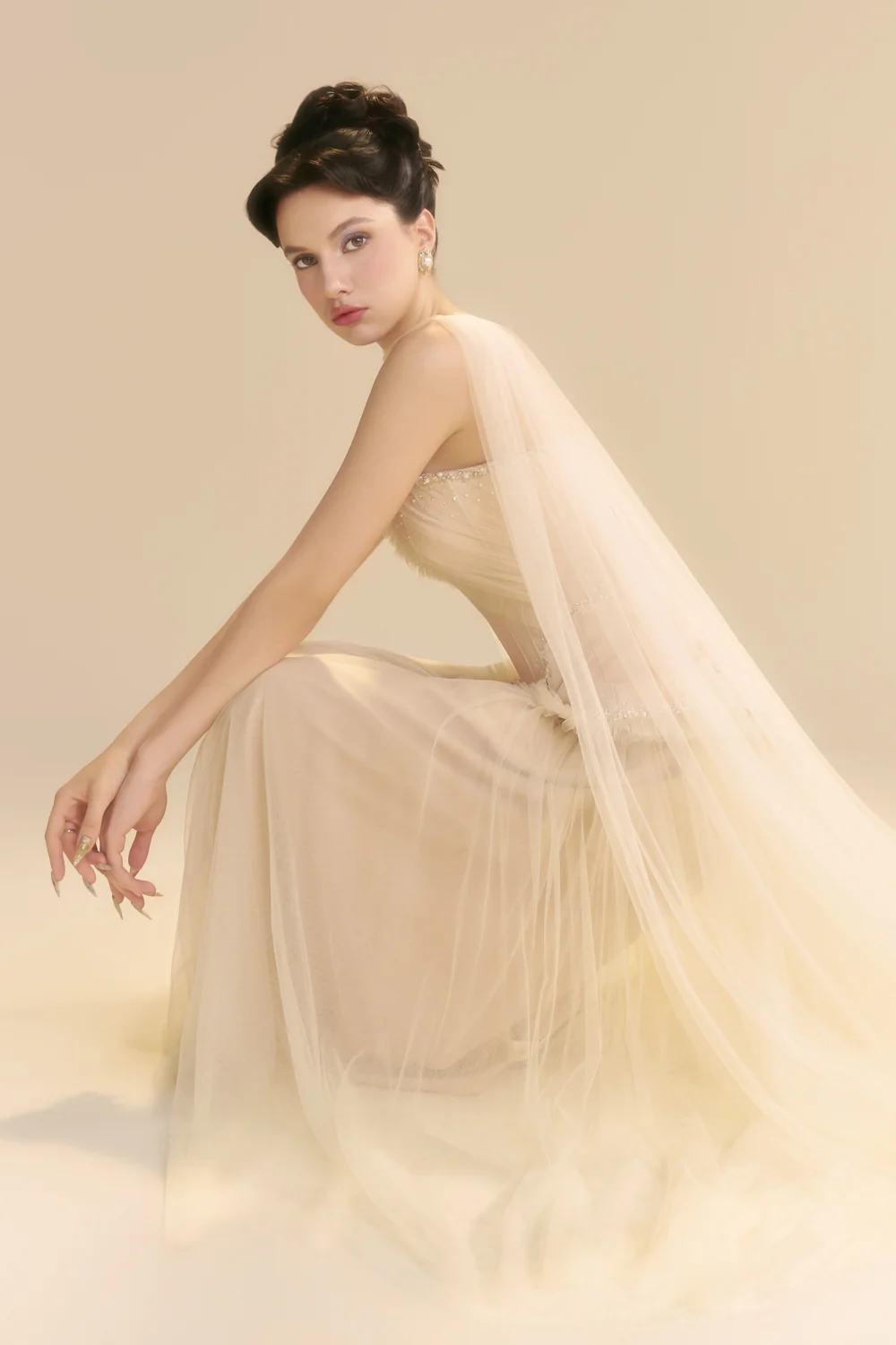 Fayenna Asymmetric Neck Bead Midi Dress