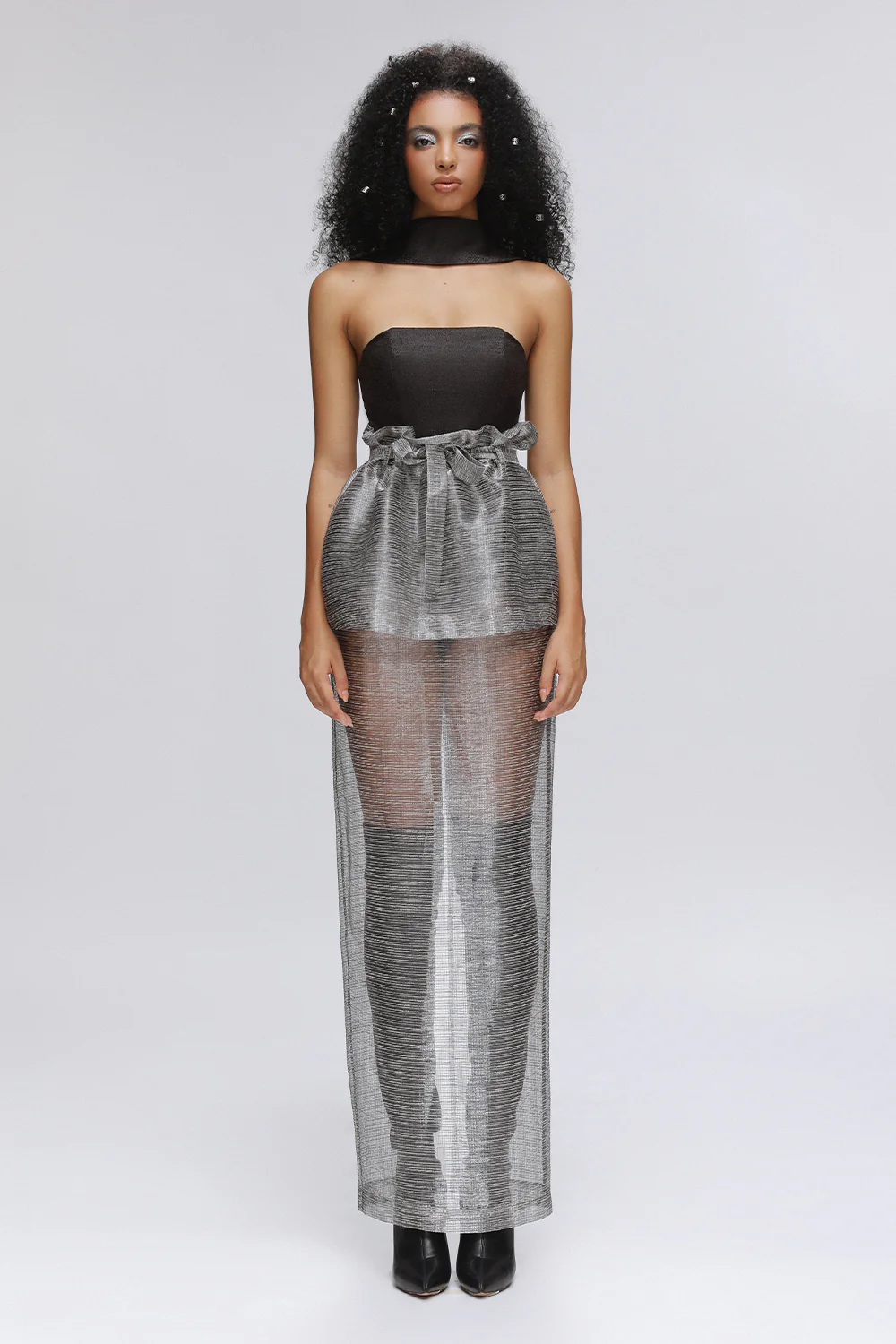 Luneth Bodycon Choker Neck Brocade Bodysuit