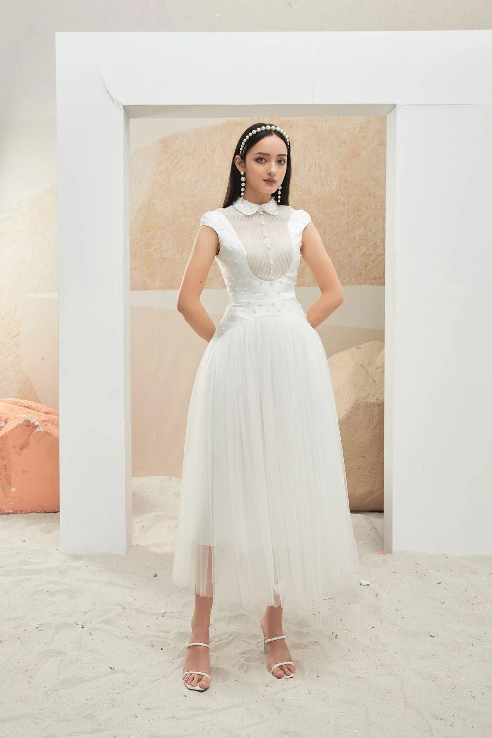 Robaire Gathered Collared Neck Taffeta Midi Dress