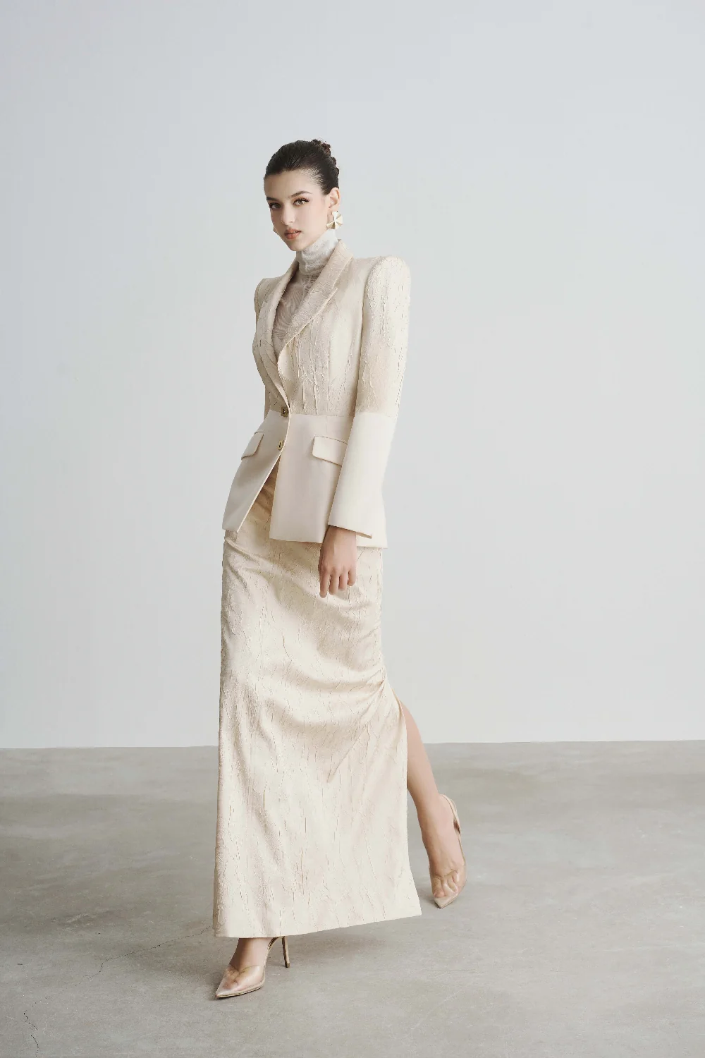 Jersey Structure Flap Pocket Polyester Blazer