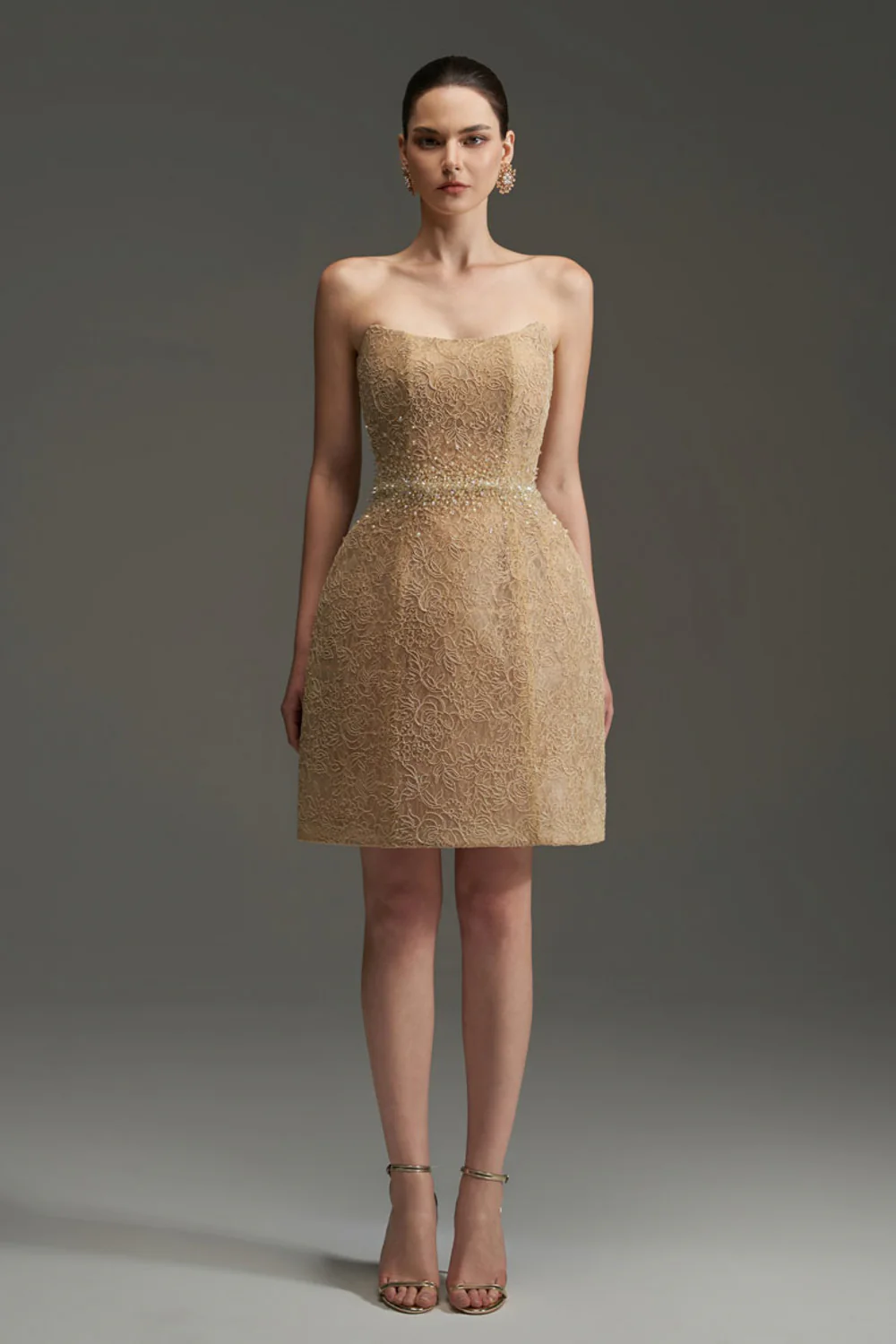 Penelope Straight Across Neck Lace Mini Dress