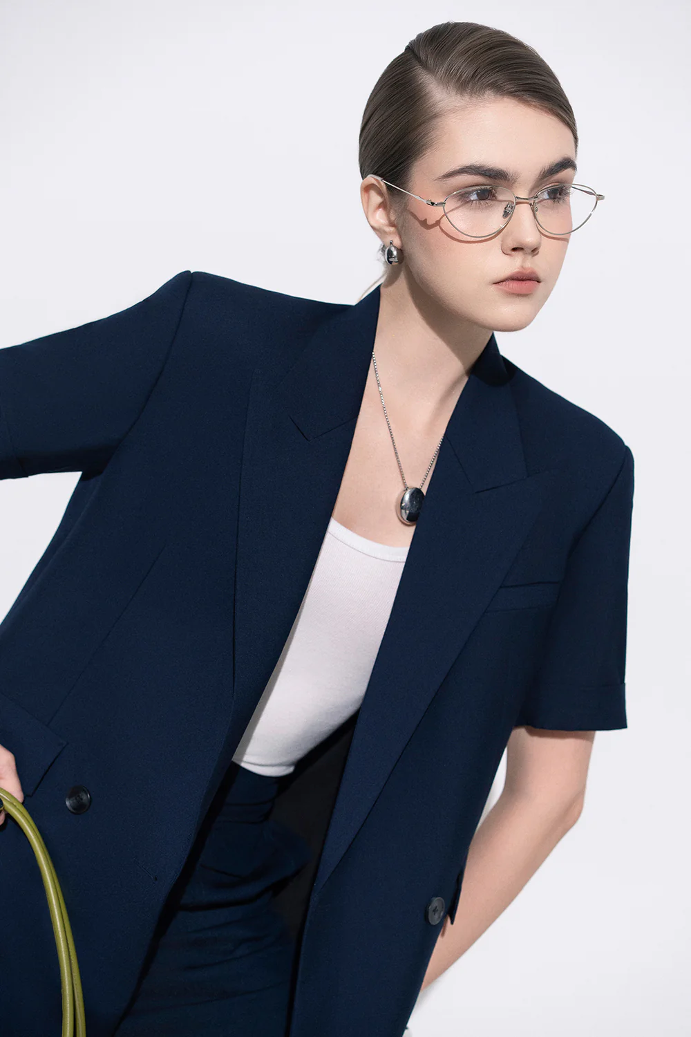 Sloane Straight Double Breasted Twill Blazer