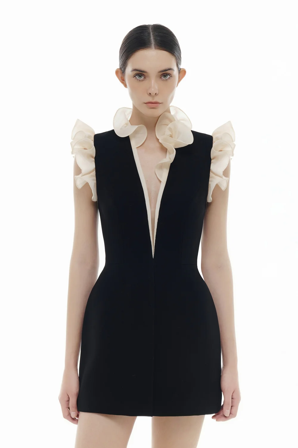 Celeste V-Neck Gathering Mini Dress