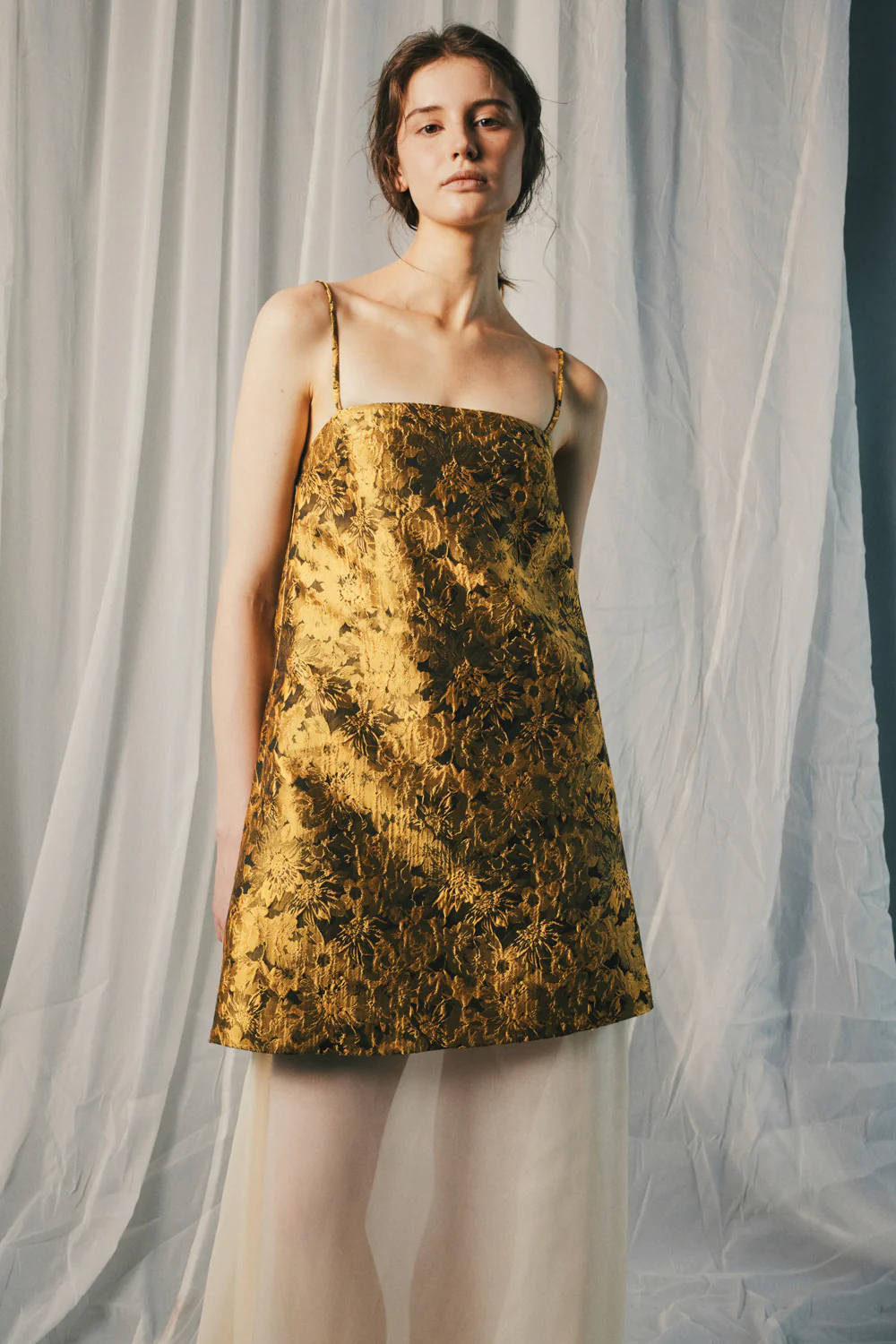 Fleur Shadow Trapezoid Zipper Maxi Dress