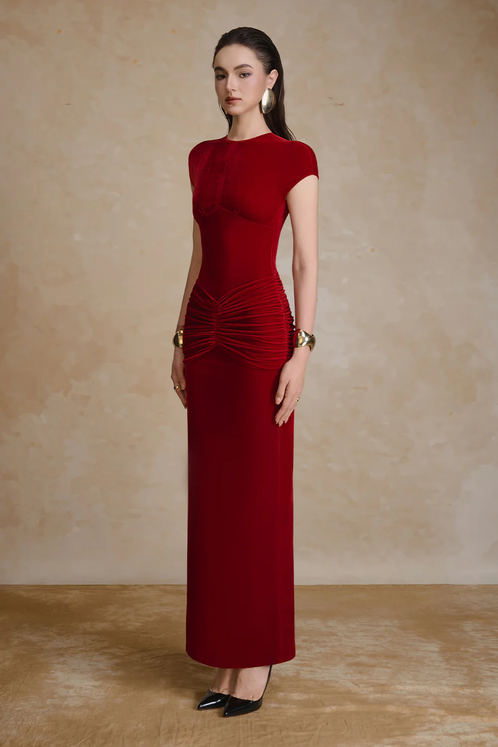 Umber Sheath Gathering Maxi Dress