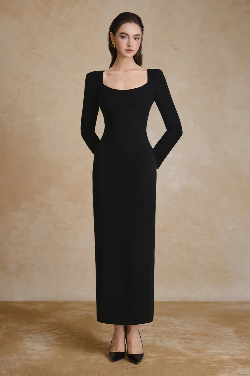Rugosa Square Neck Crepe Maxi Dress