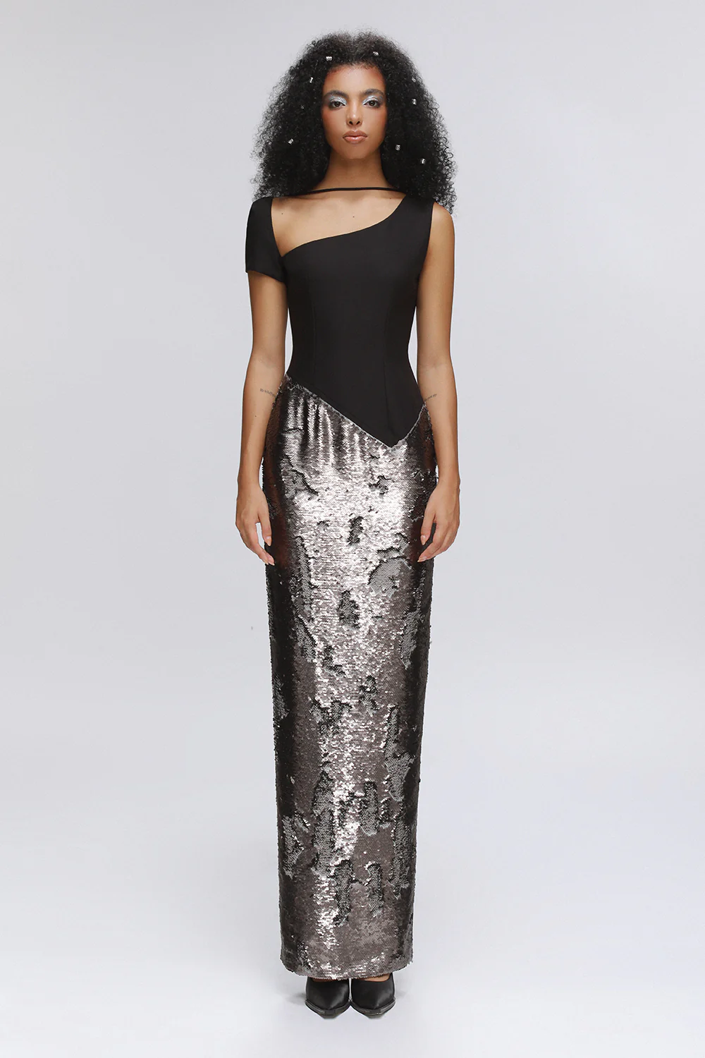 Moonglade Sheath Asymmetric Neck Wool Cotton Ankle Length Dress