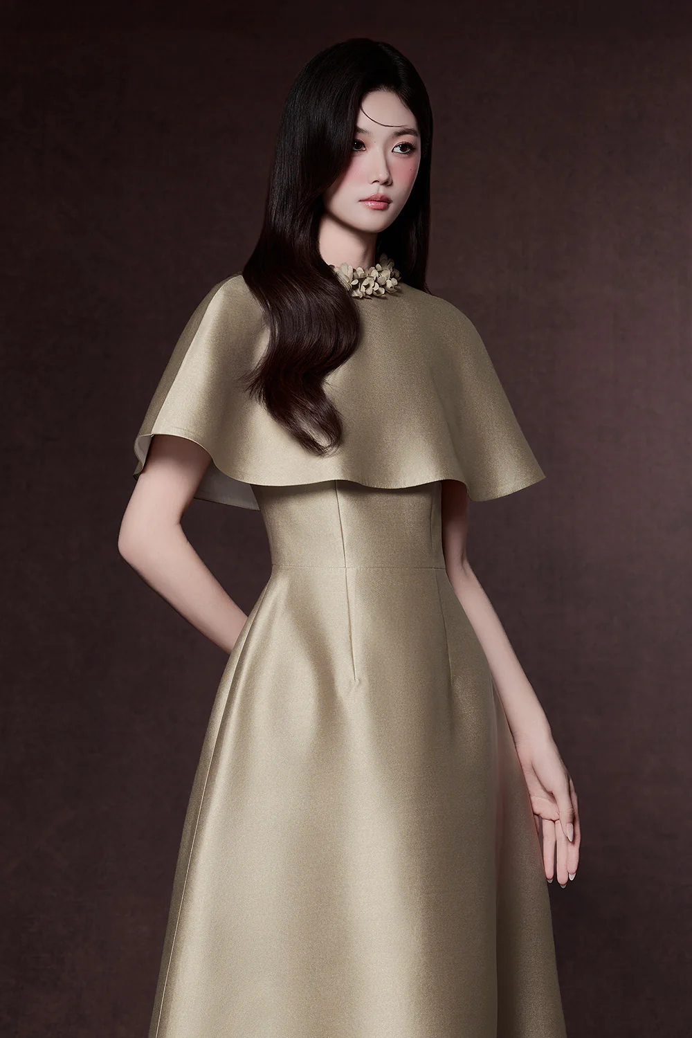 Margot Cape Sleeve Applique Midi Dress