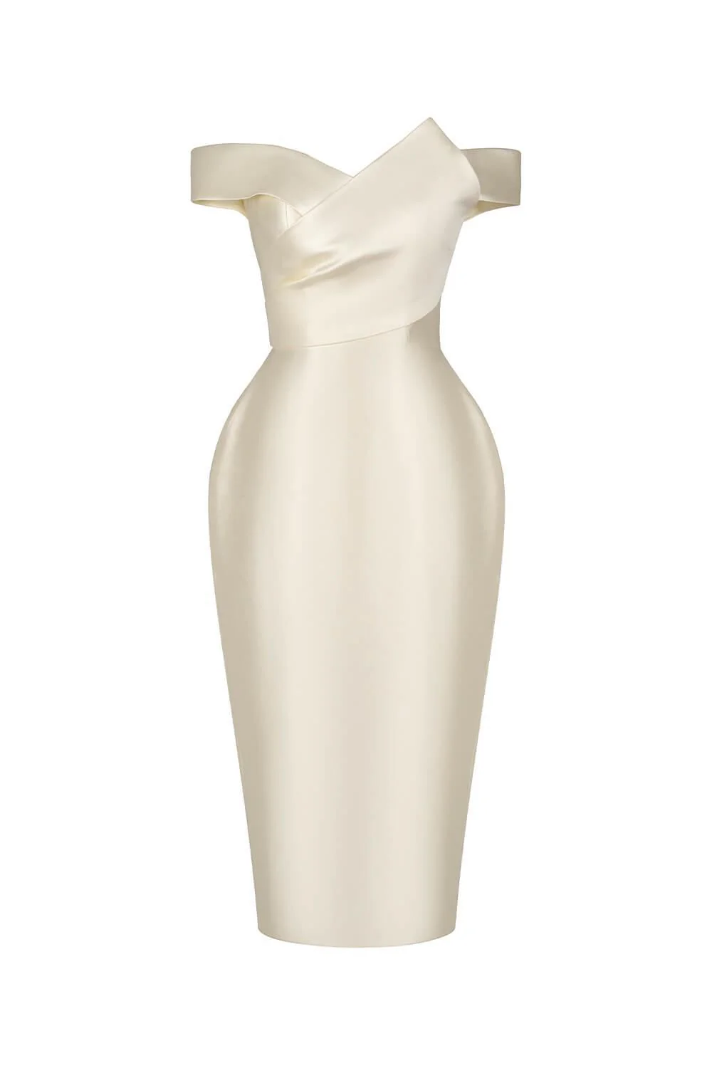 Mina Pegged Off-Shoulder Trerena Taffeta Midi Dress