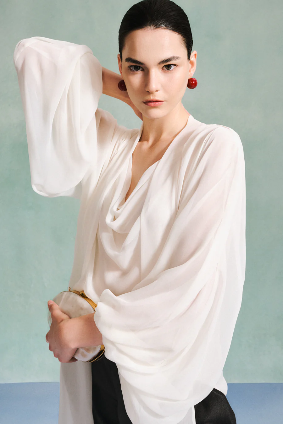 Charlotte Blouson Scarf Neck Chiffon Top