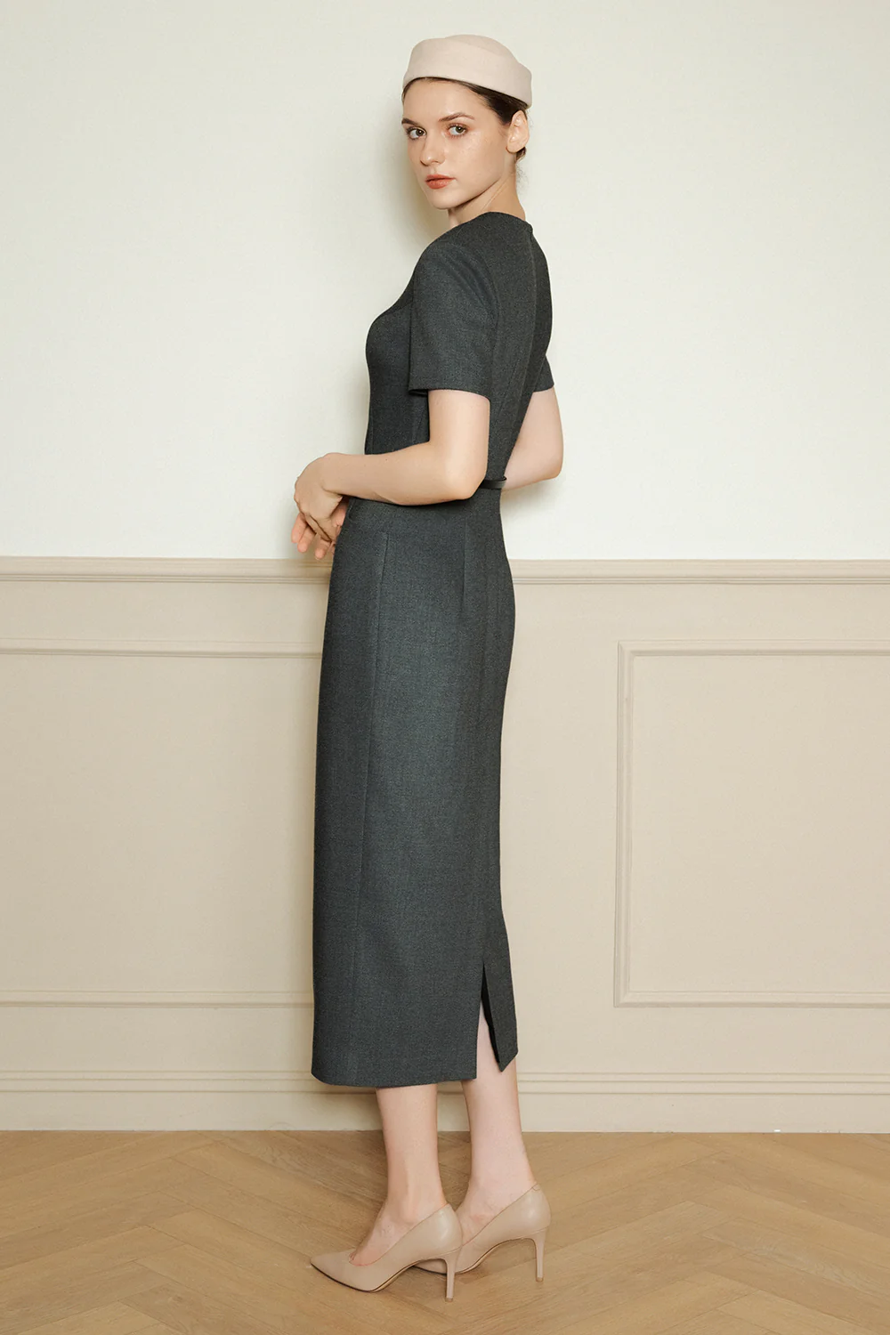 Isabella Notch Neck Wool Midi Dress