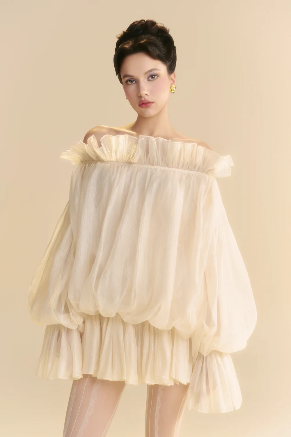 Orlisse Blouson Ruffle Mini Dress