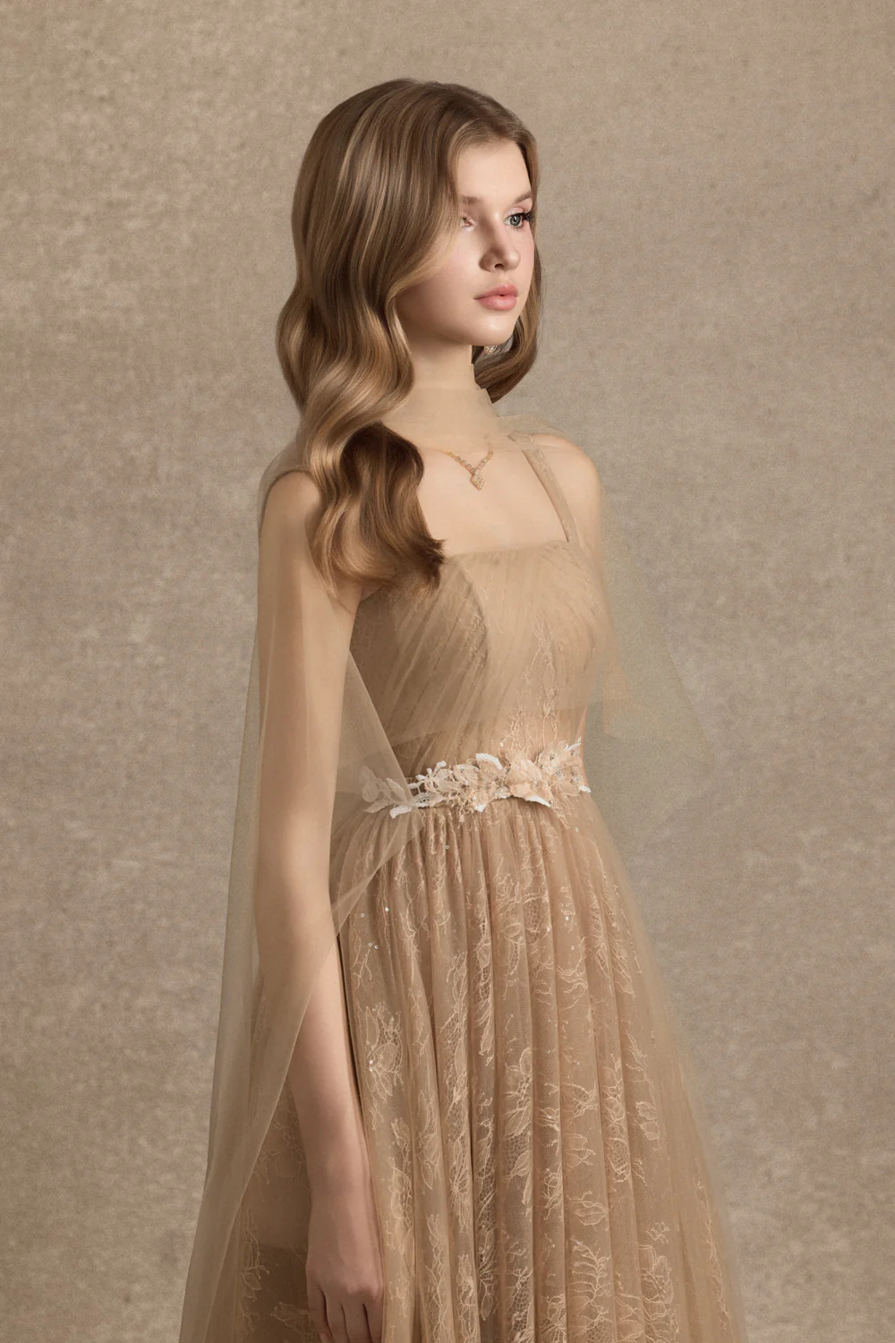 Cesleste Square Neck Lace Midi Dress