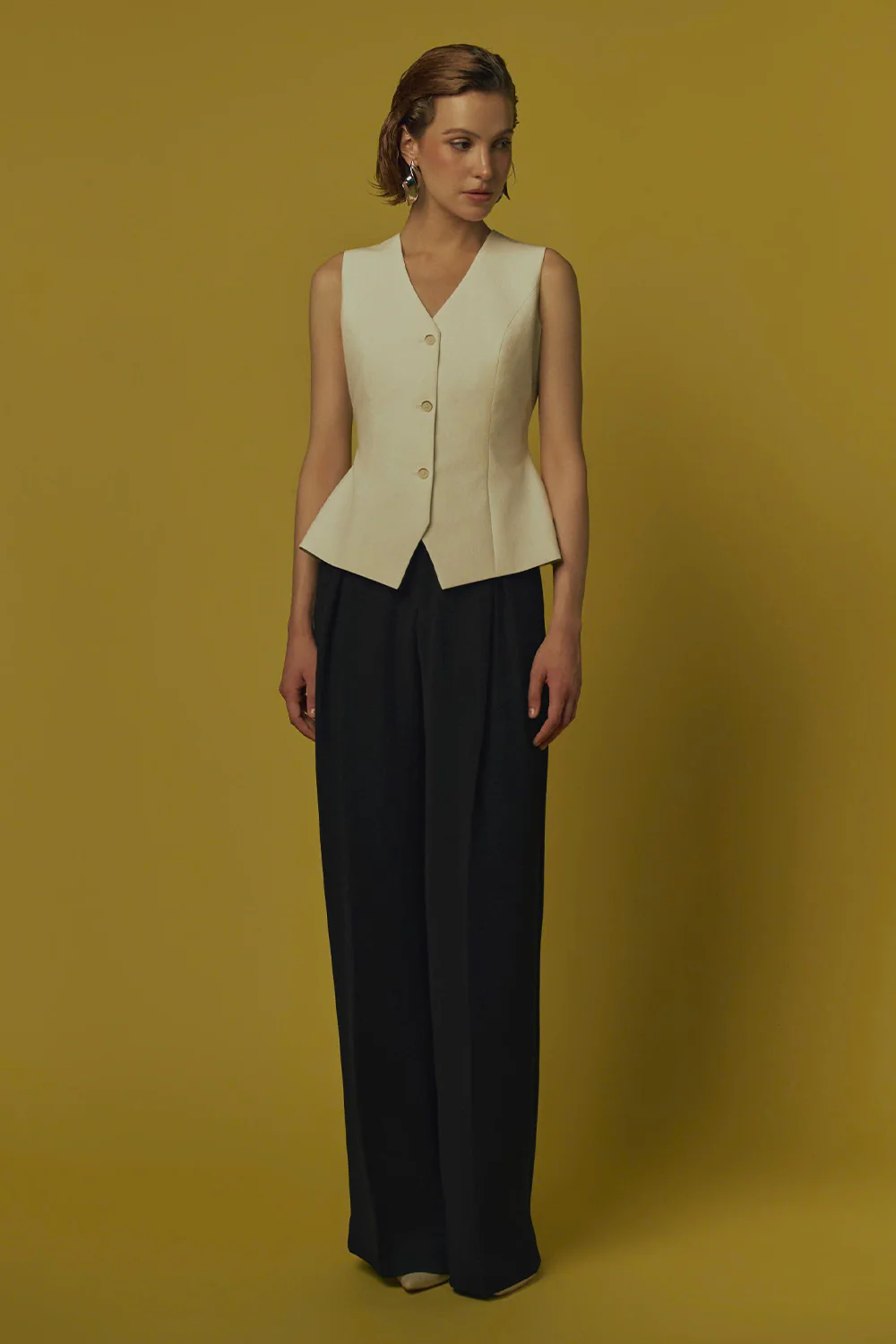 Zia Peplum V-Neck Cotton Vest