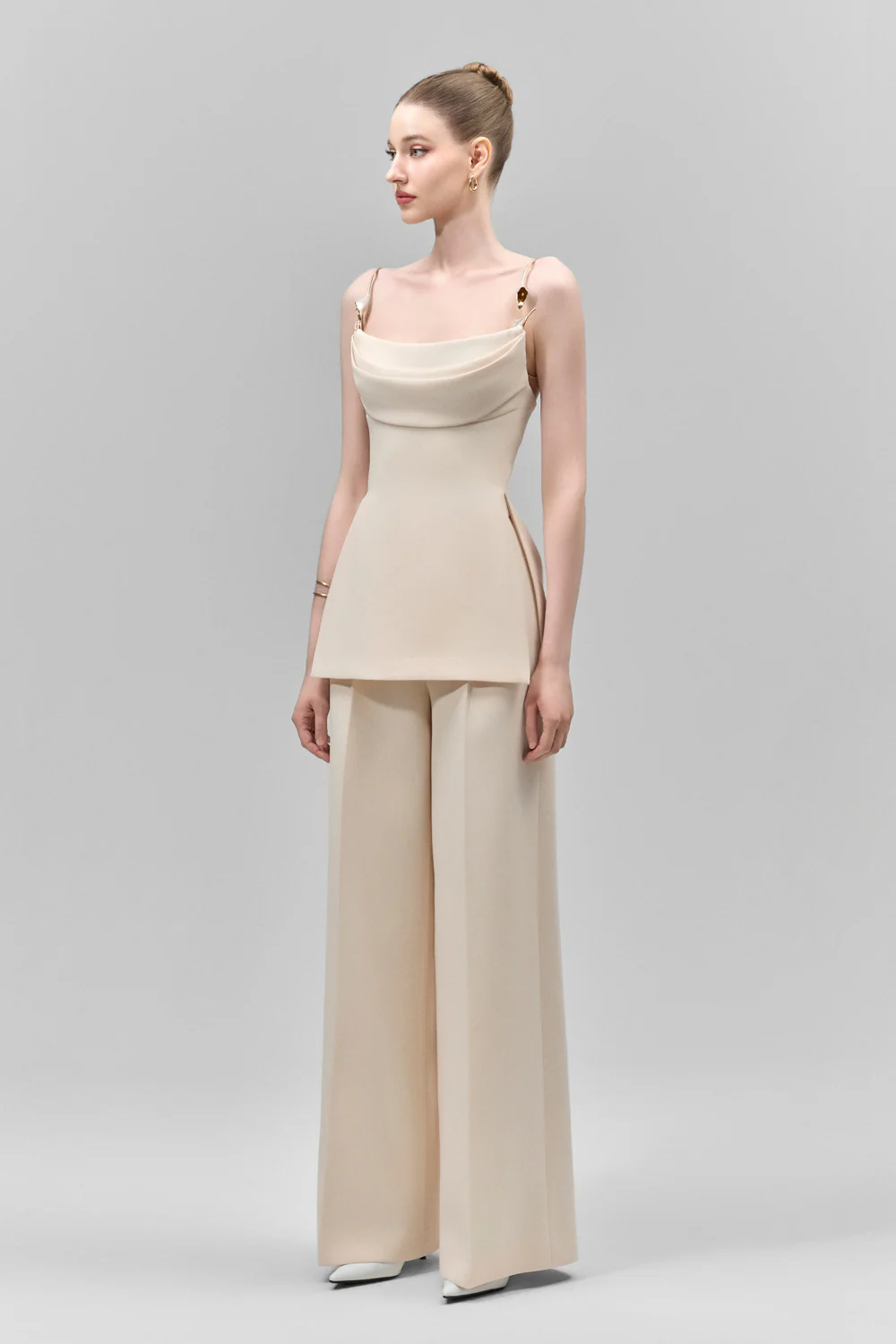 Veloria Peplum Spaghetti Strap Crepe Top