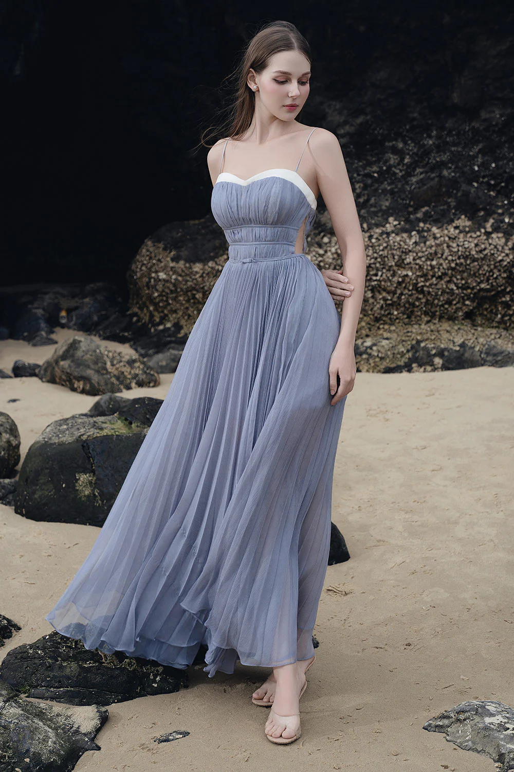 Finna Fit and Flare Pleated Silk Organza Maxi Dress