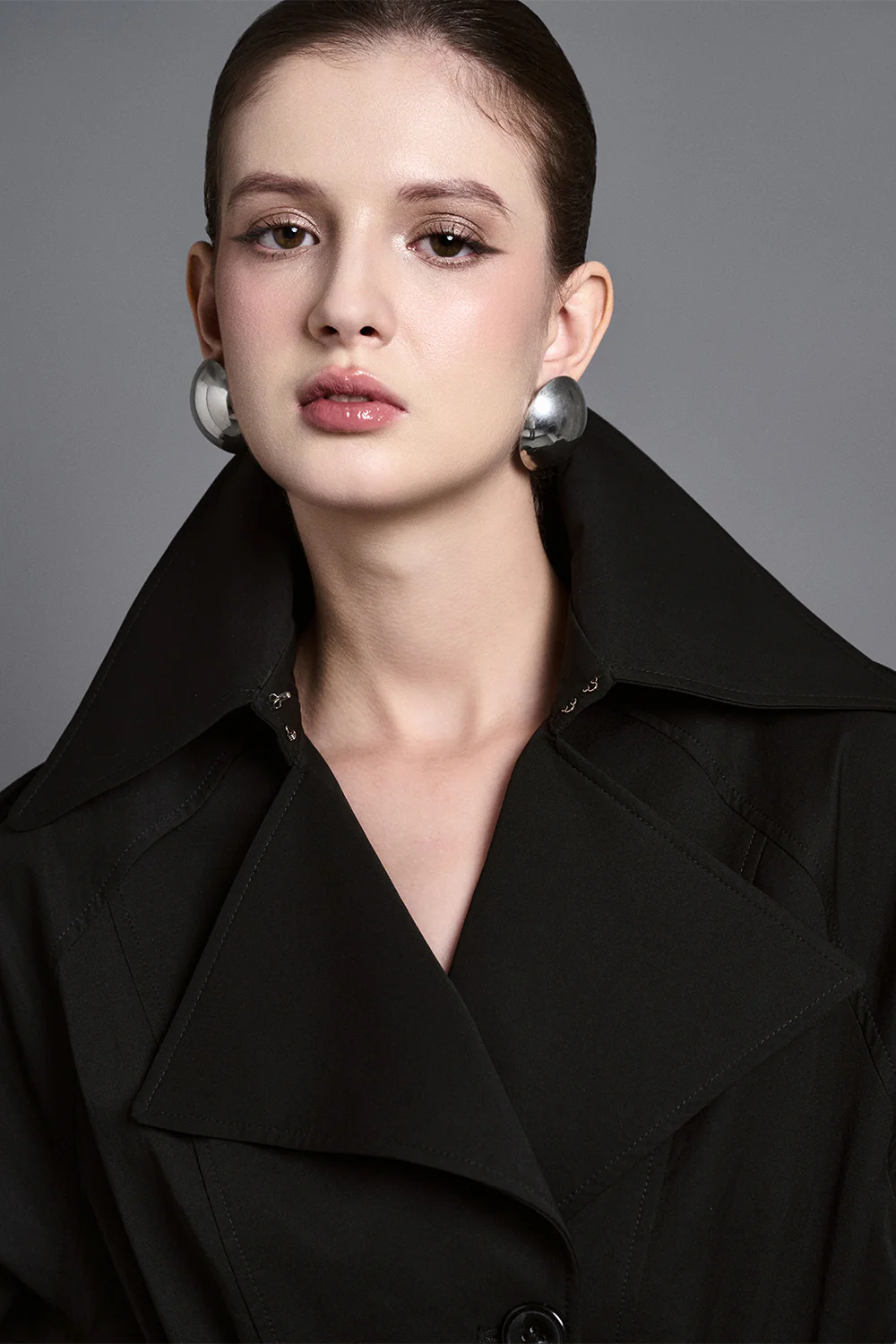 Arden Straight Patch Pocket Khaki Silk Knee-length Trench Coat