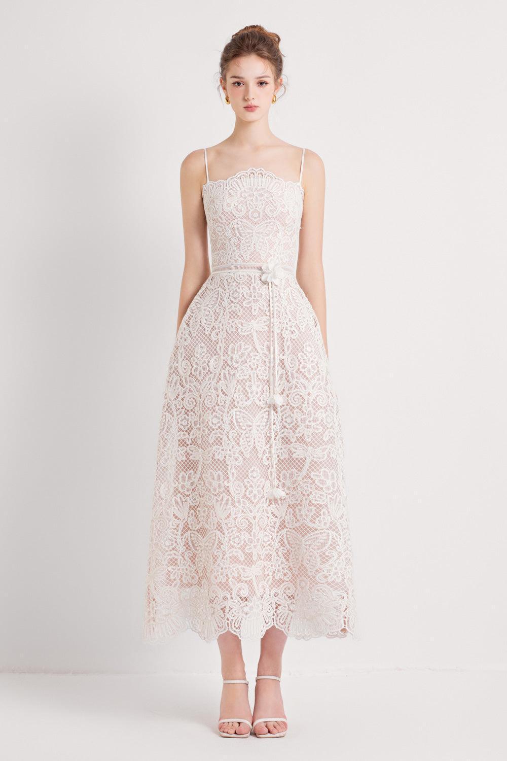 Gladys A-line Sleeveless Mesh Lace Midi Dress