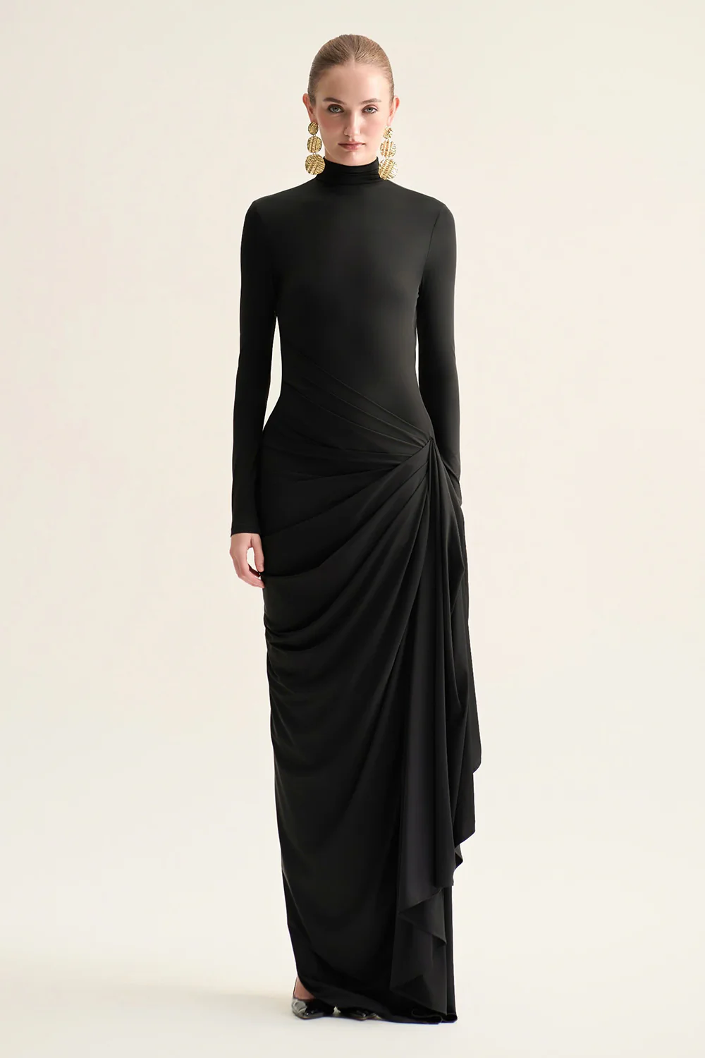 Lyra Sheath Turtle Neck Tencel Maxi Dress