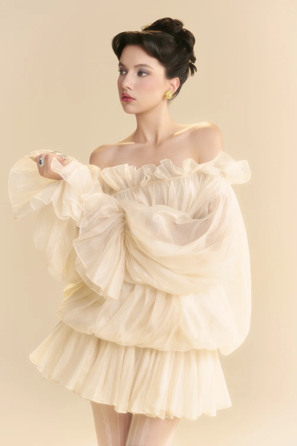 Orlisse Blouson Ruffle Mini Dress