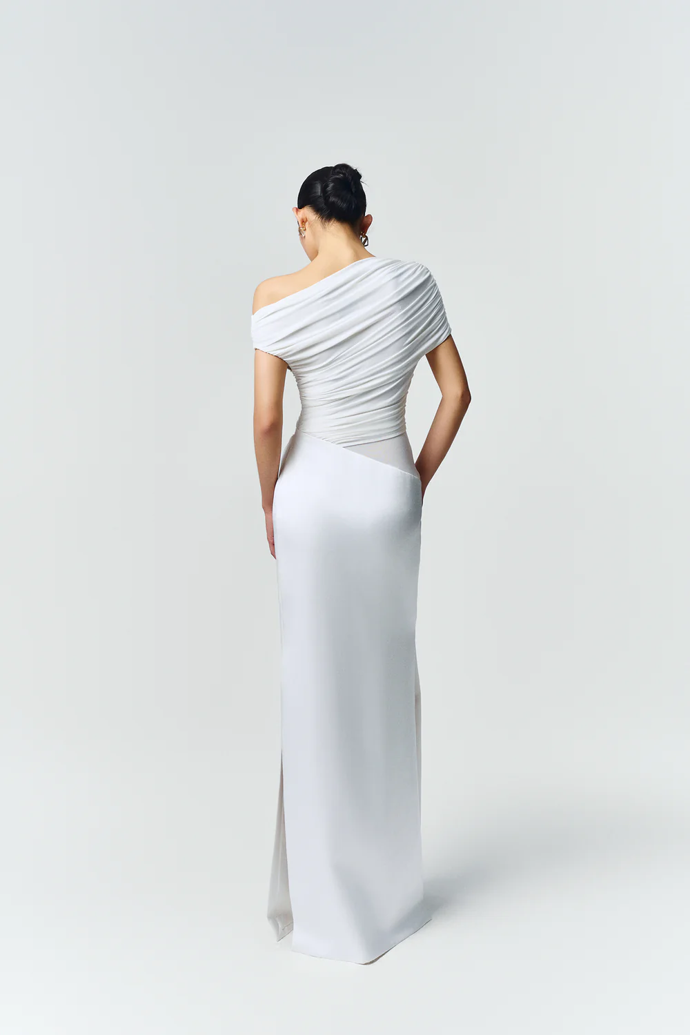 Enya Asymmetric Neck Gathering Maxi Dress