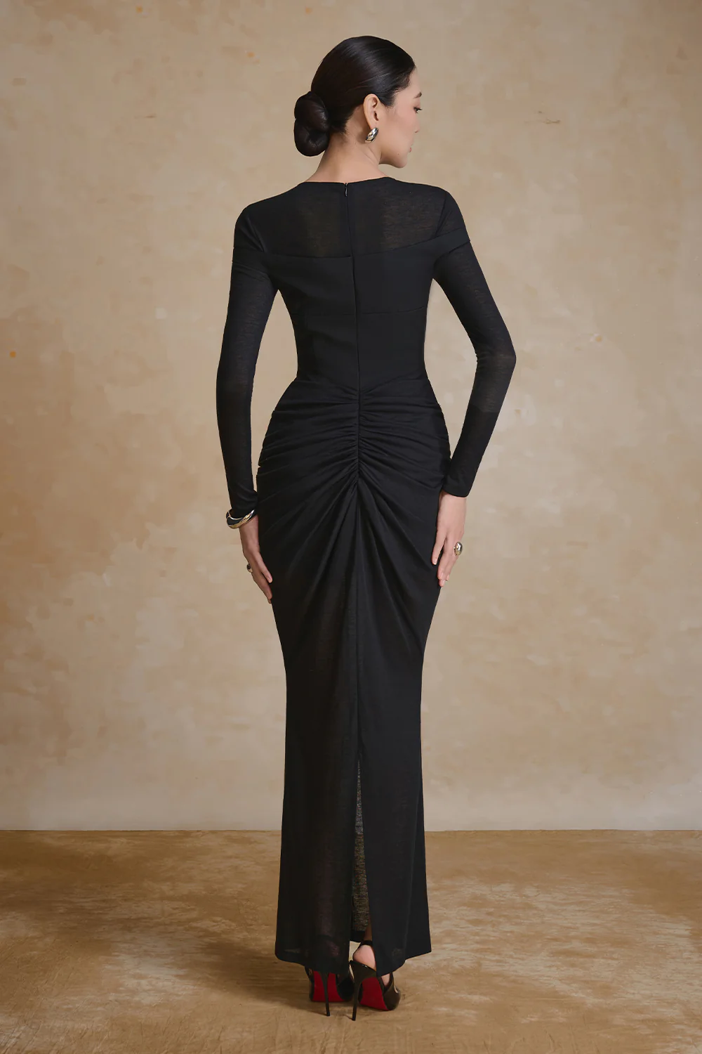 Scoria Boat Neck Gathering Maxi Dress