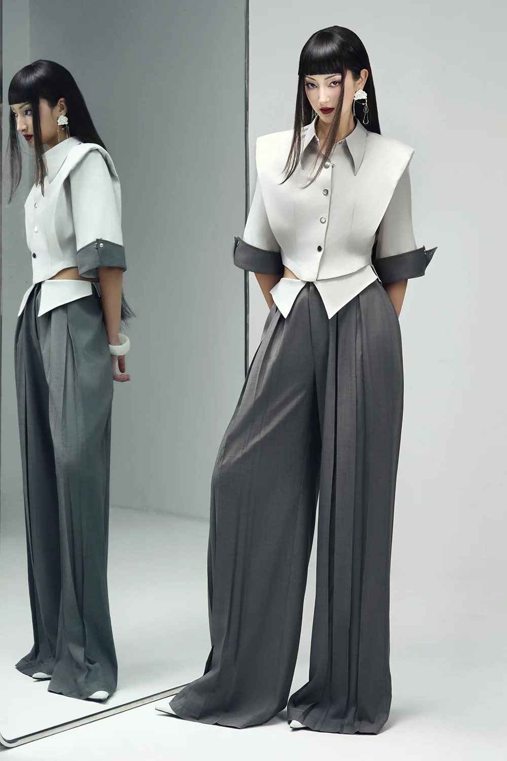 Francesca Straight Box Pleated Khaki Floor Length Pants
