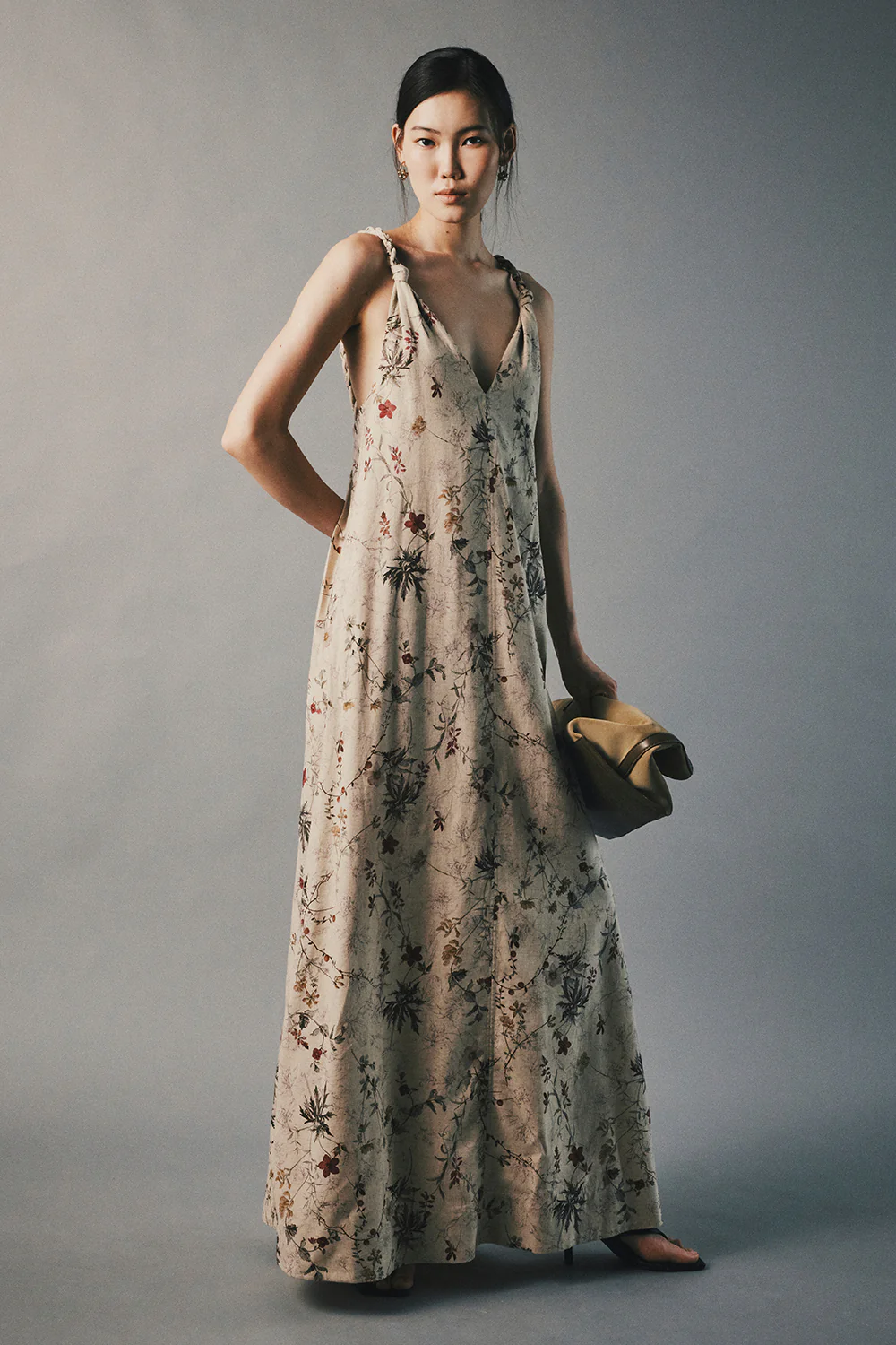 Trailing Ferns V-Neck Braid Maxi Dress