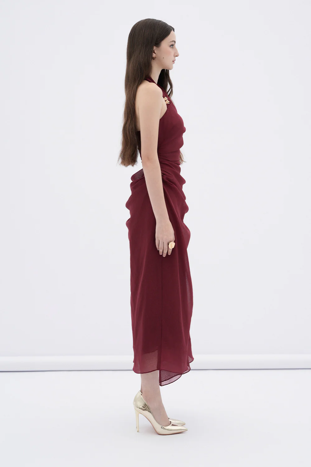 Elowen A-line Halter Neck Linen Midi Dress