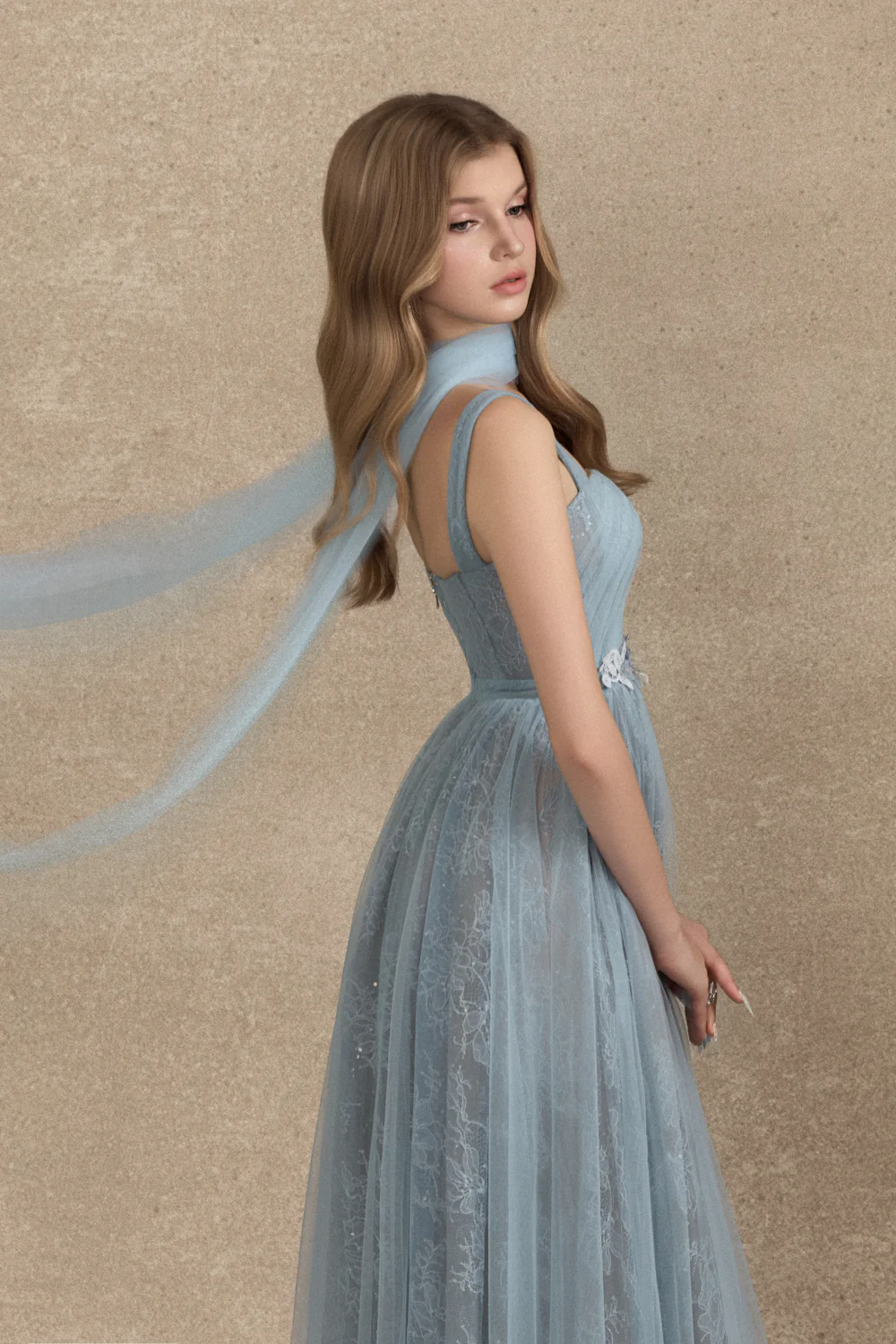 Cesleste Square Neck Lace Midi Dress