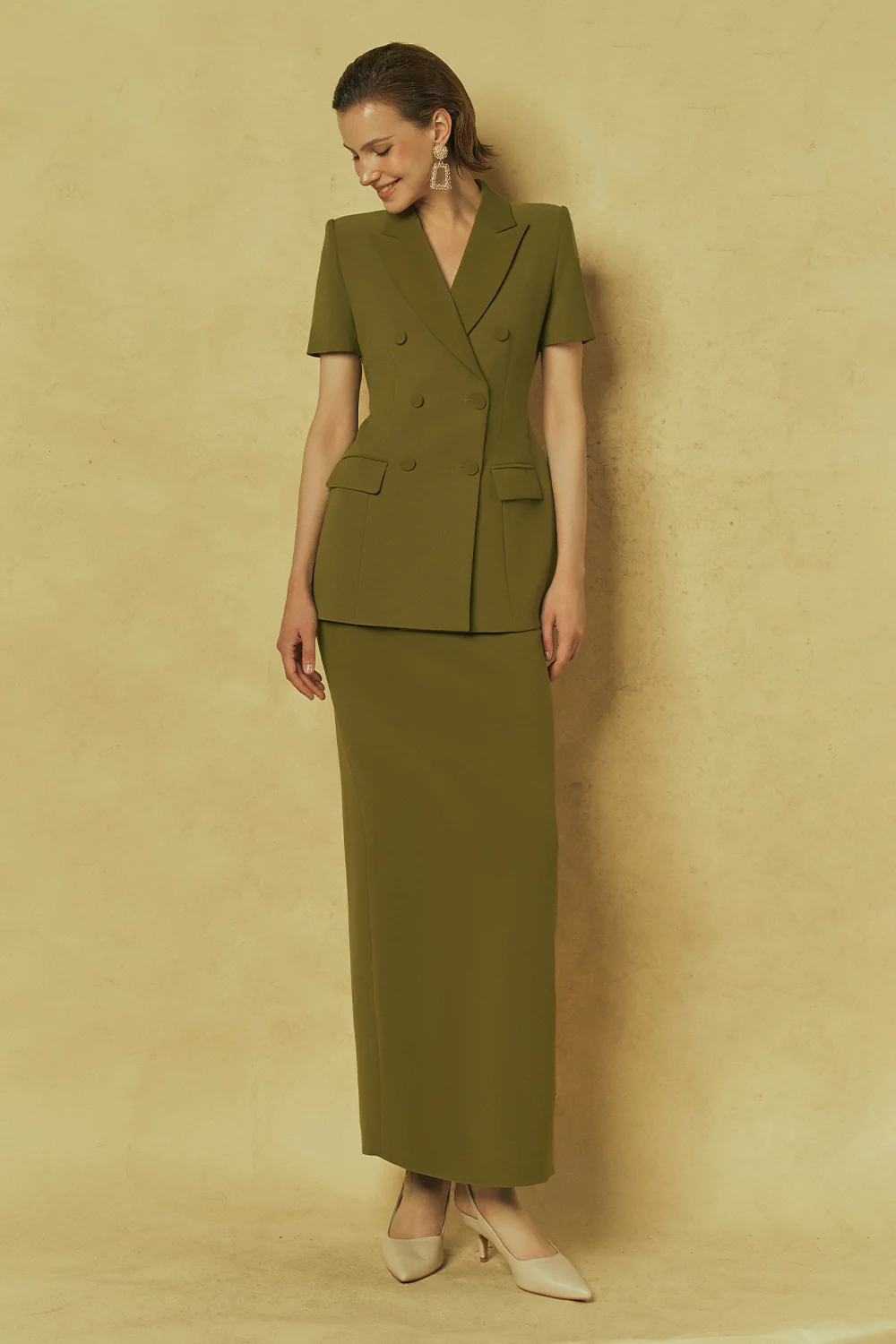 Grace Peplum Double Breasted Poly Silk Blazer