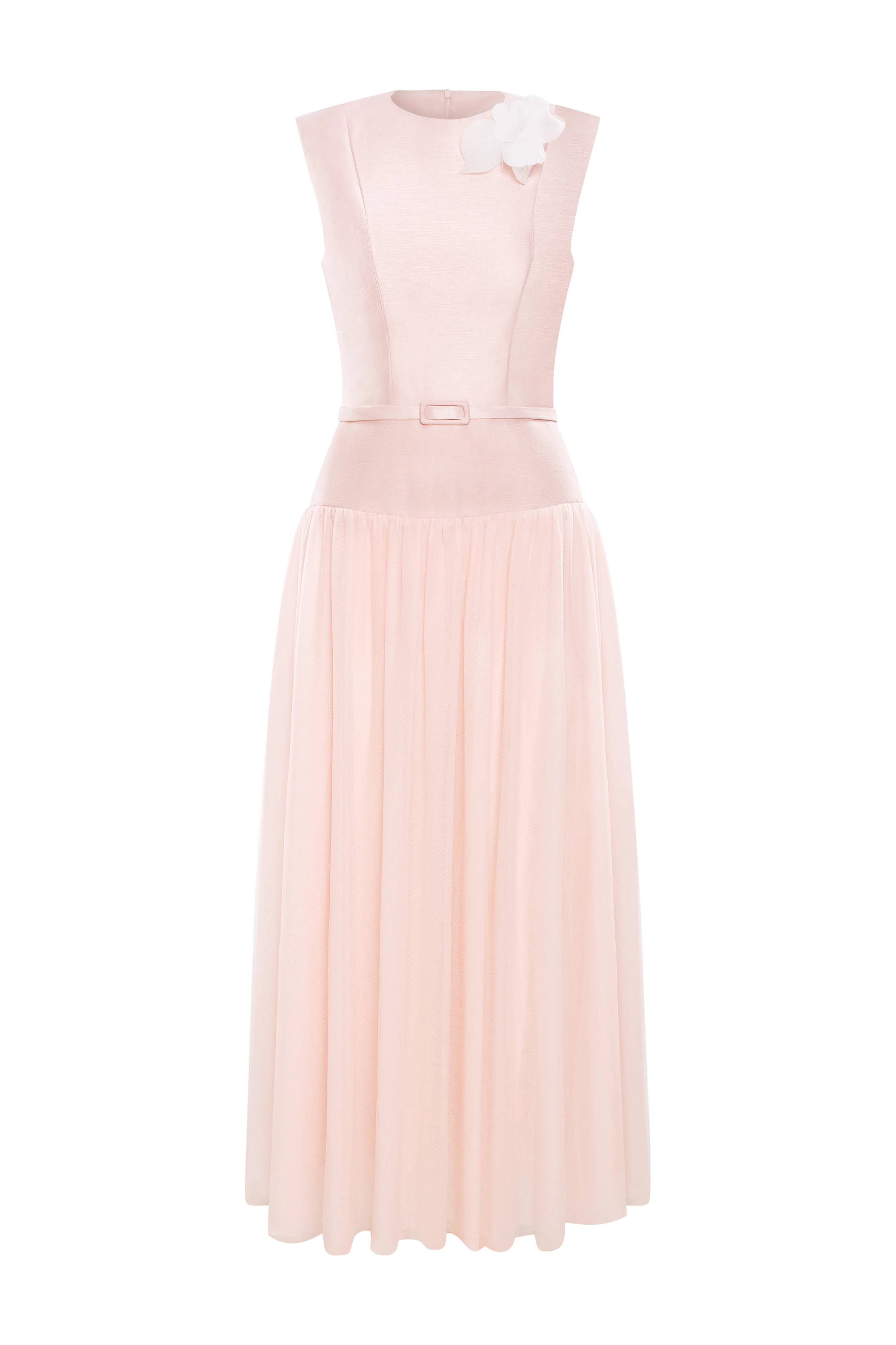 Amorette A-line Round Neck Taffeta Maxi Dress