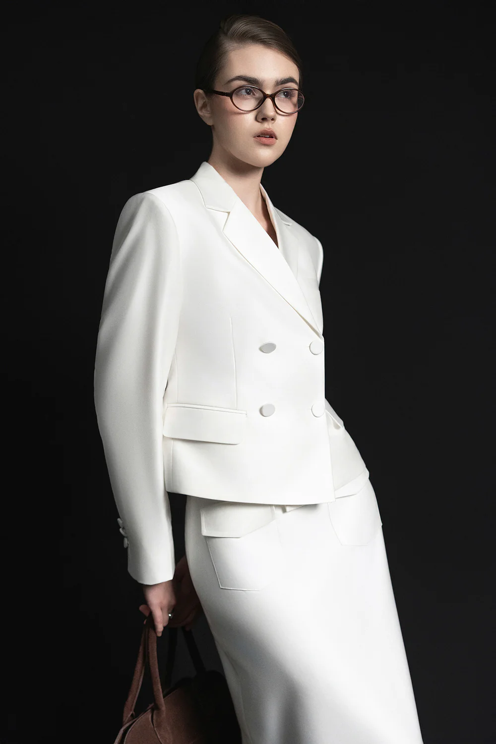 Danver Straight Flap Pocket Twill Midi Skirt