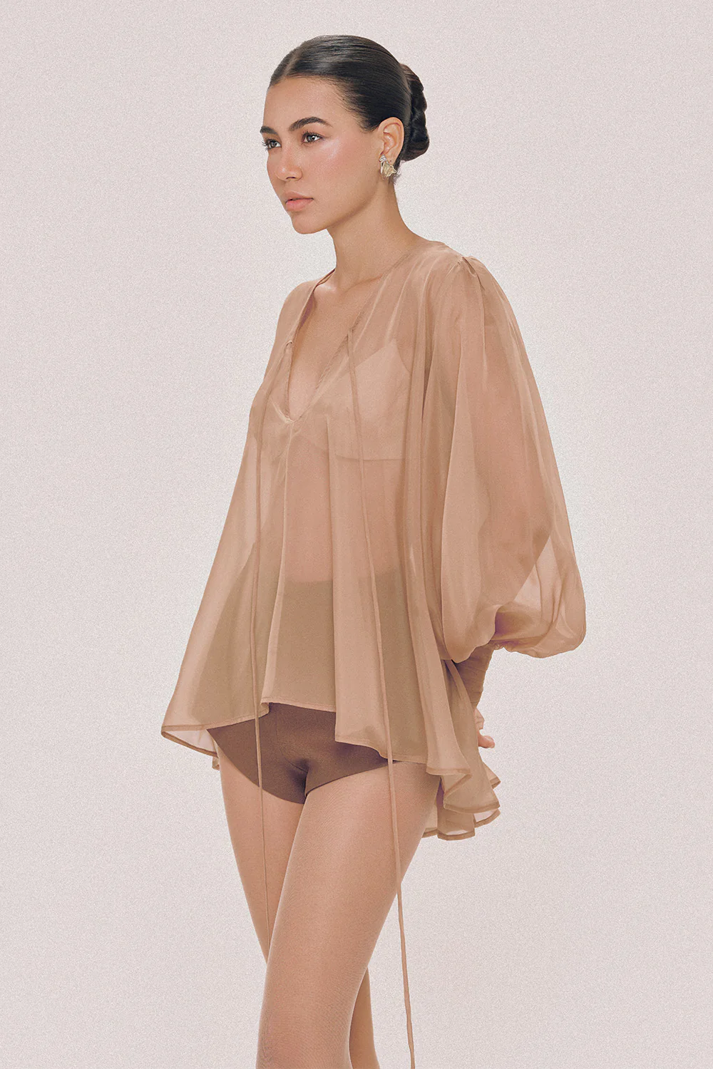 Paris Blouson V-Neck Chiffon Thigh Length Top