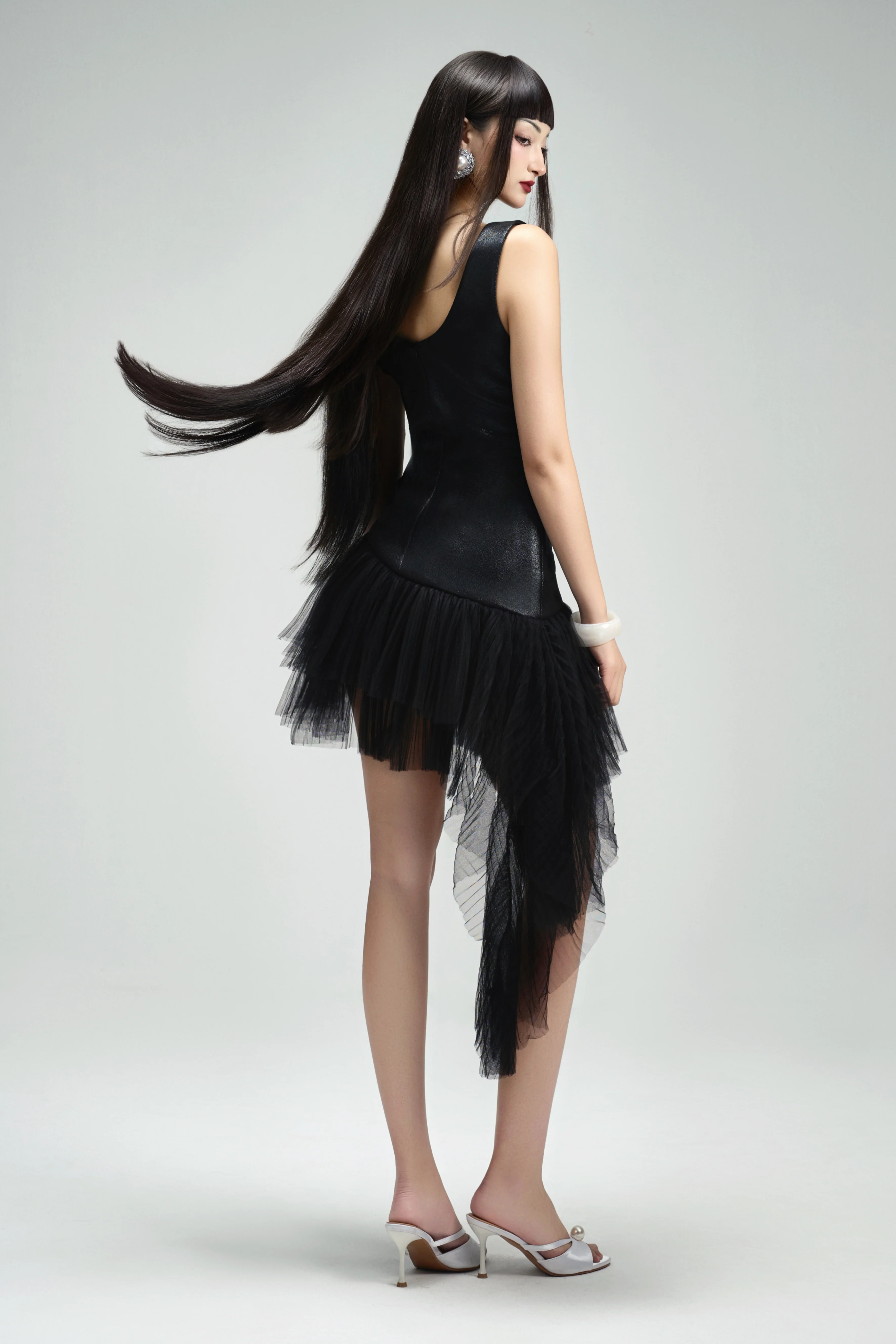 Harper Asymmetric Loose Strap Felt Mini Dress