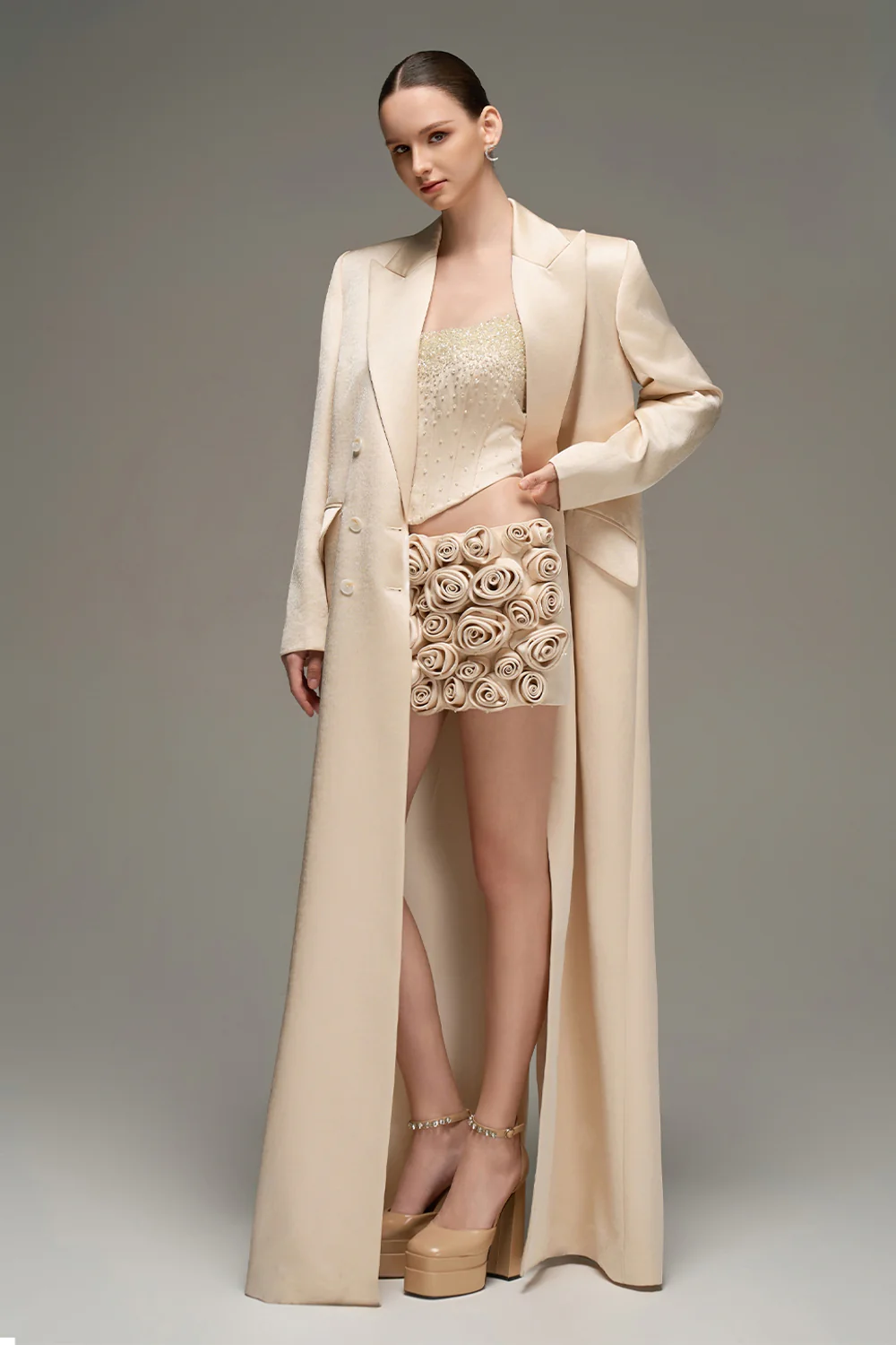 Yara Notched Taffeta Trench Coat