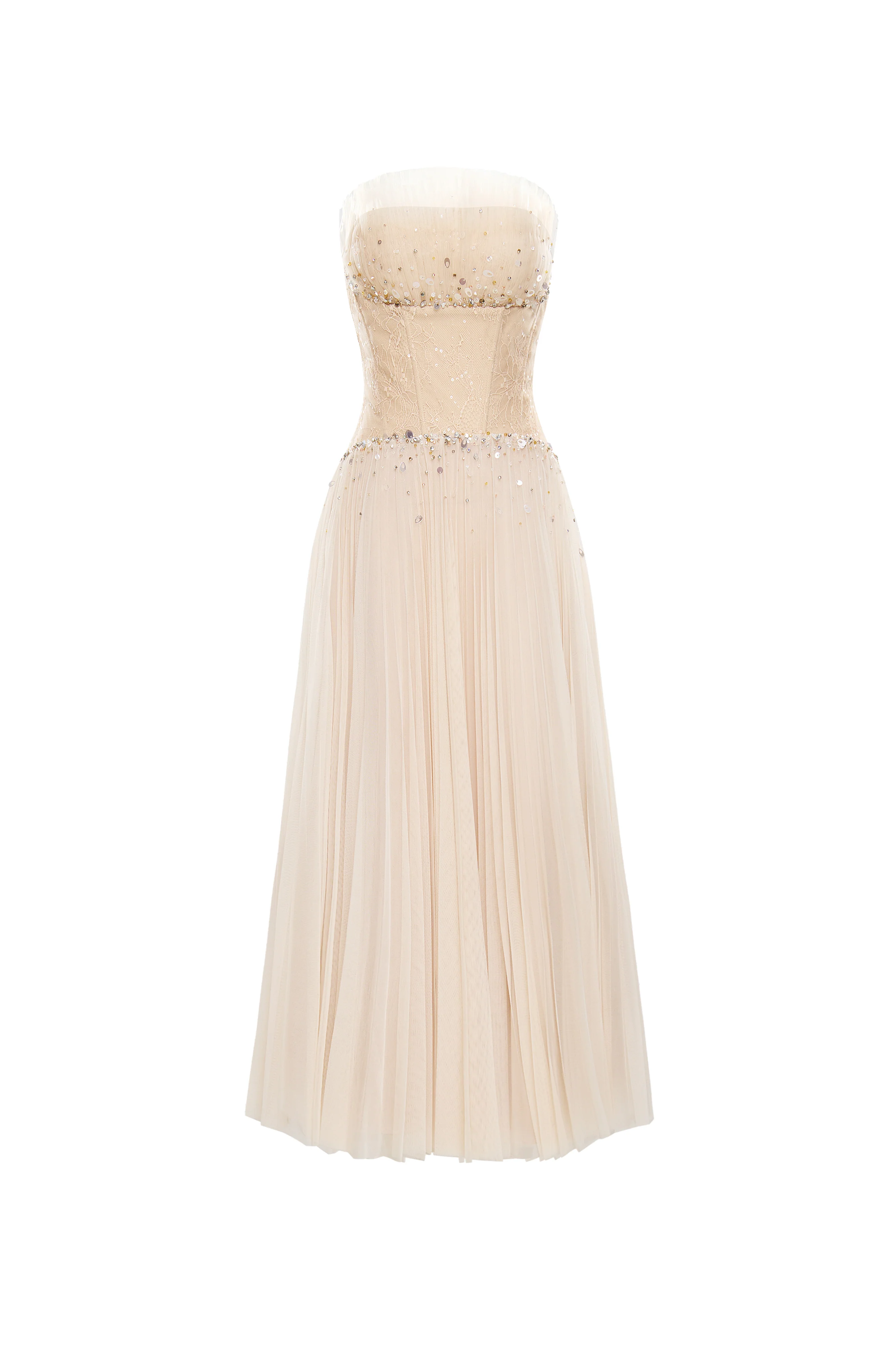 Serenya A-line Ruffled Chantilly Lace Midi Dress