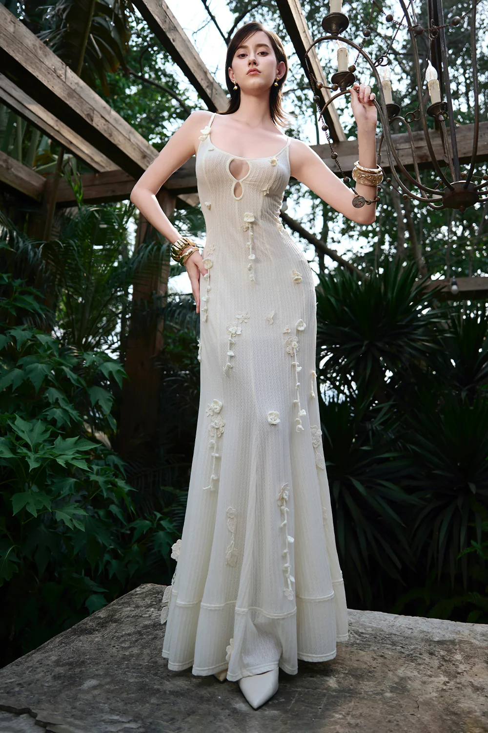 Poetic Scoop Neck Applique Maxi Dress