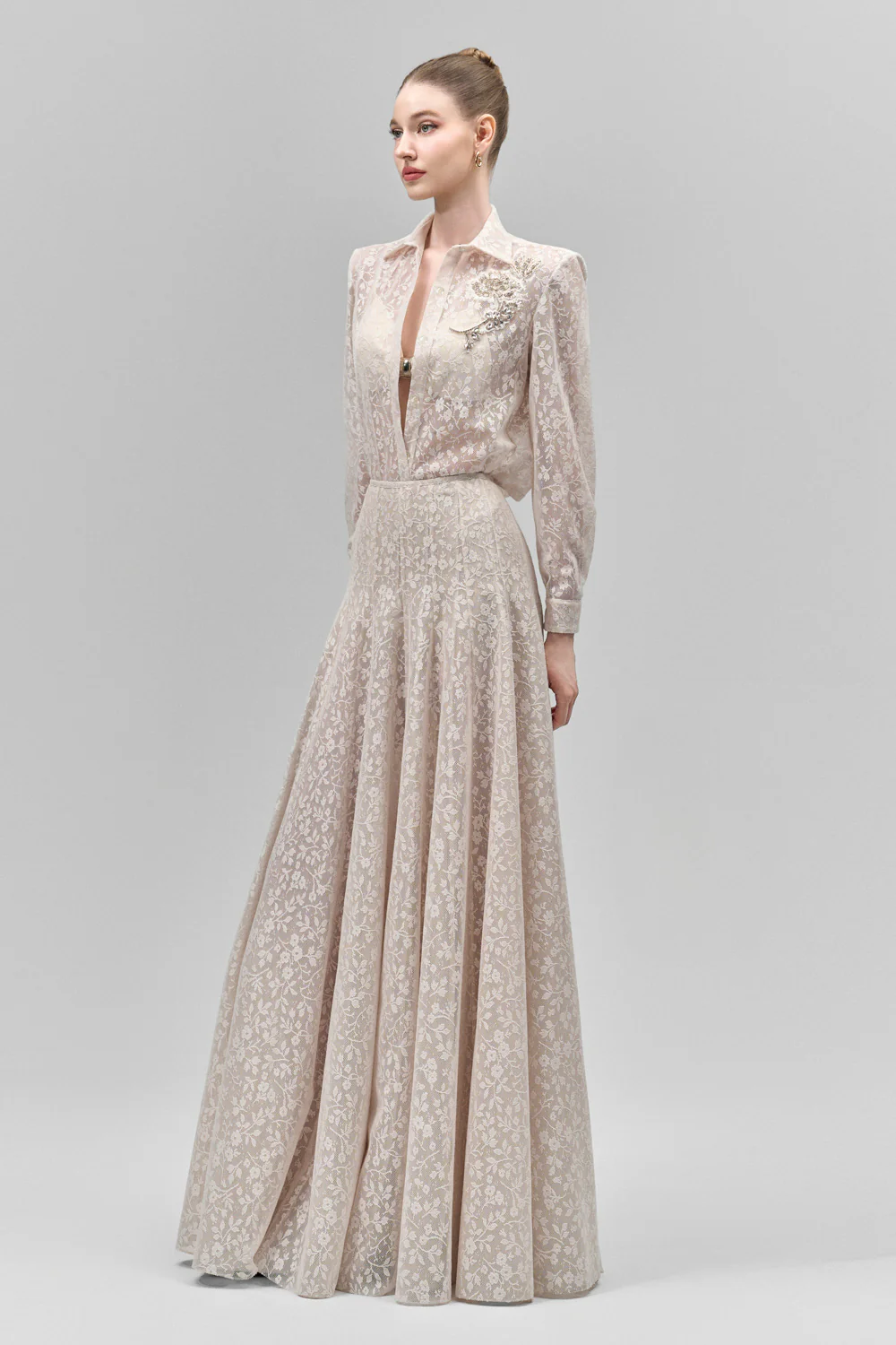 Luminara Straight Collared Neck Lace Shirt