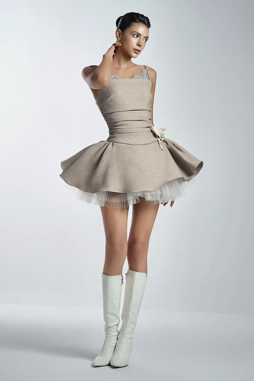 Sugar Bouffont V-Neck Scuba Mini Dress