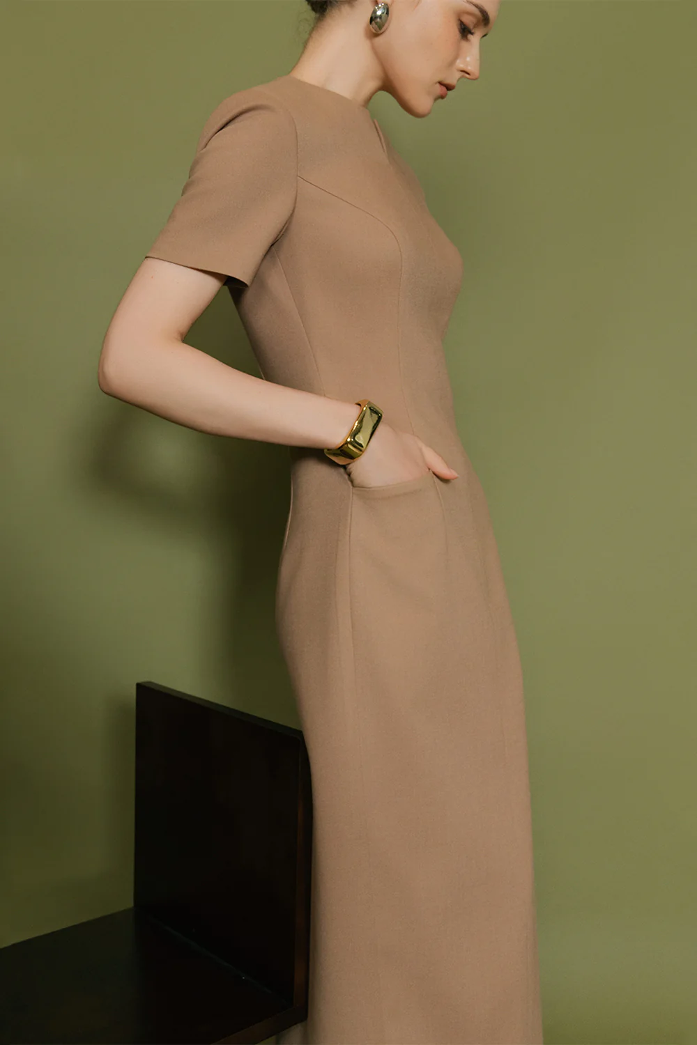 Isabella Notch Neck Wool Midi Dress