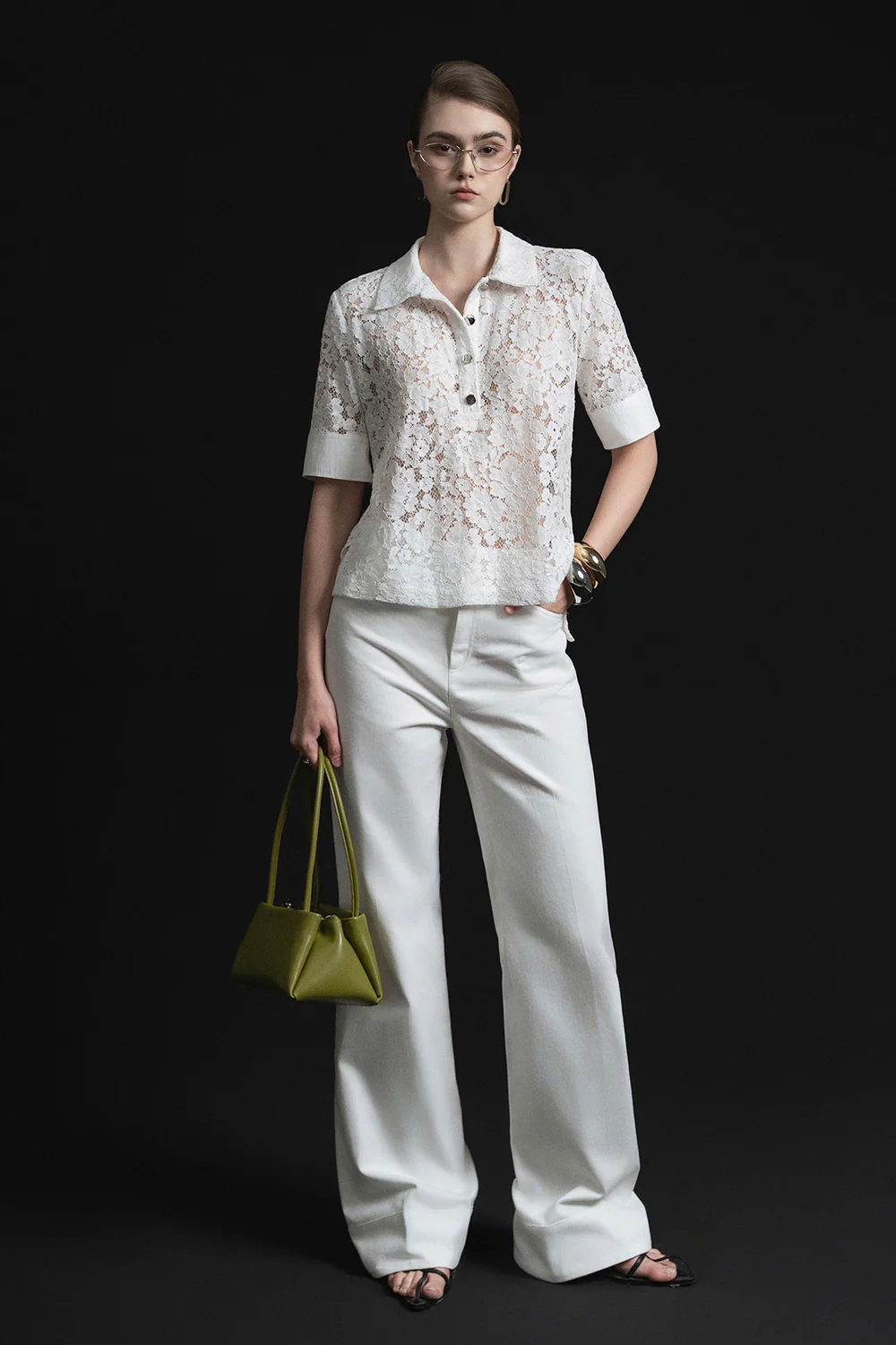 Marie Straight Collared Neck Cotton Lace Shirt