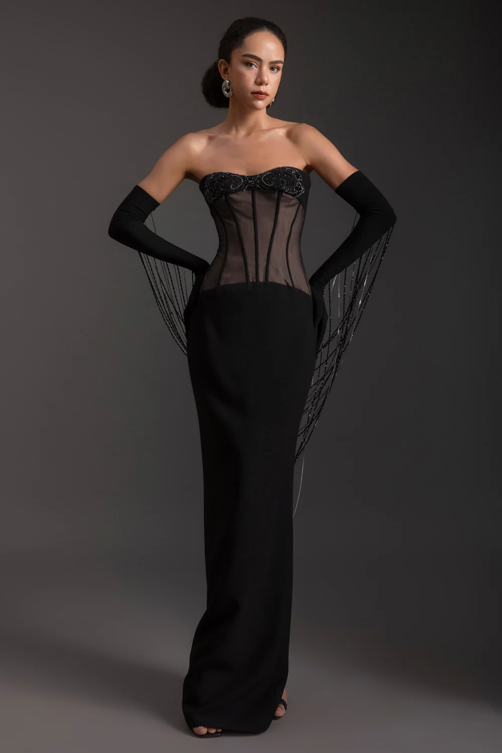 Cascade Sweetheart Rhinestone Maxi Dress