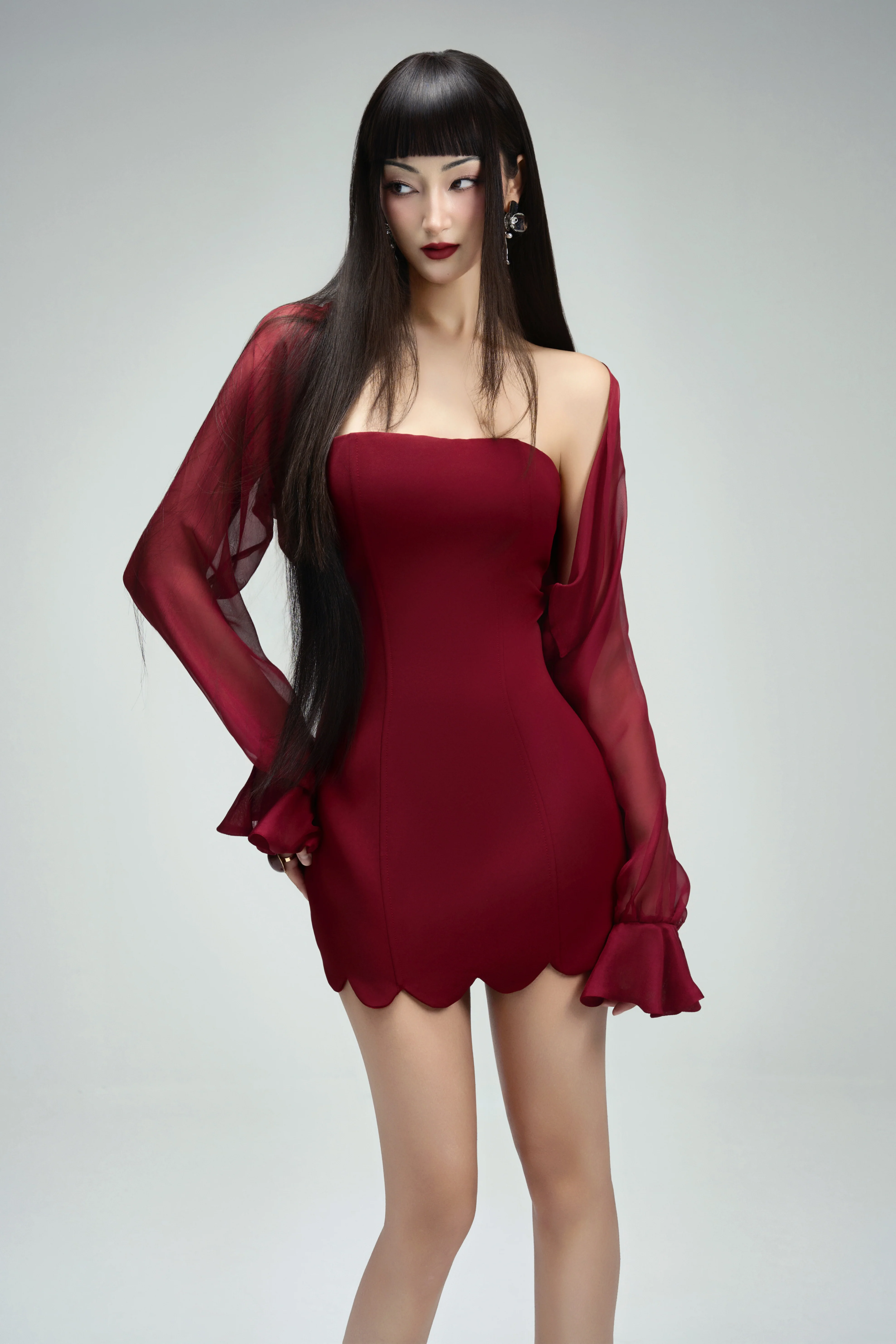 Vale Bodycon Straight Across Neck Twill Mini Dress