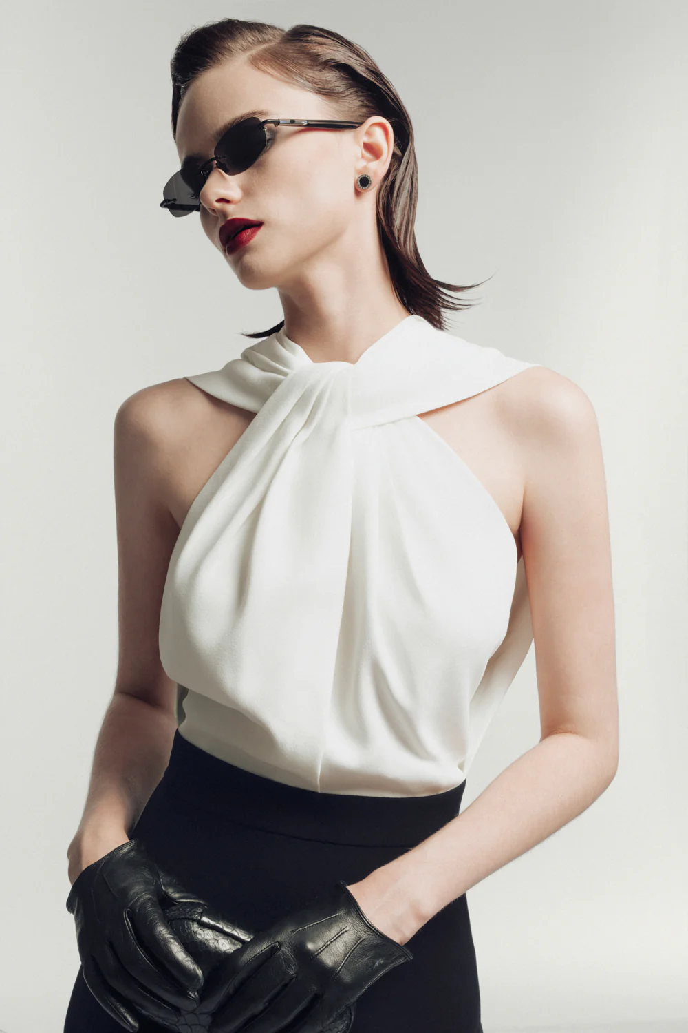 Claude Sheath Halter Neck Crepe Midi Dress