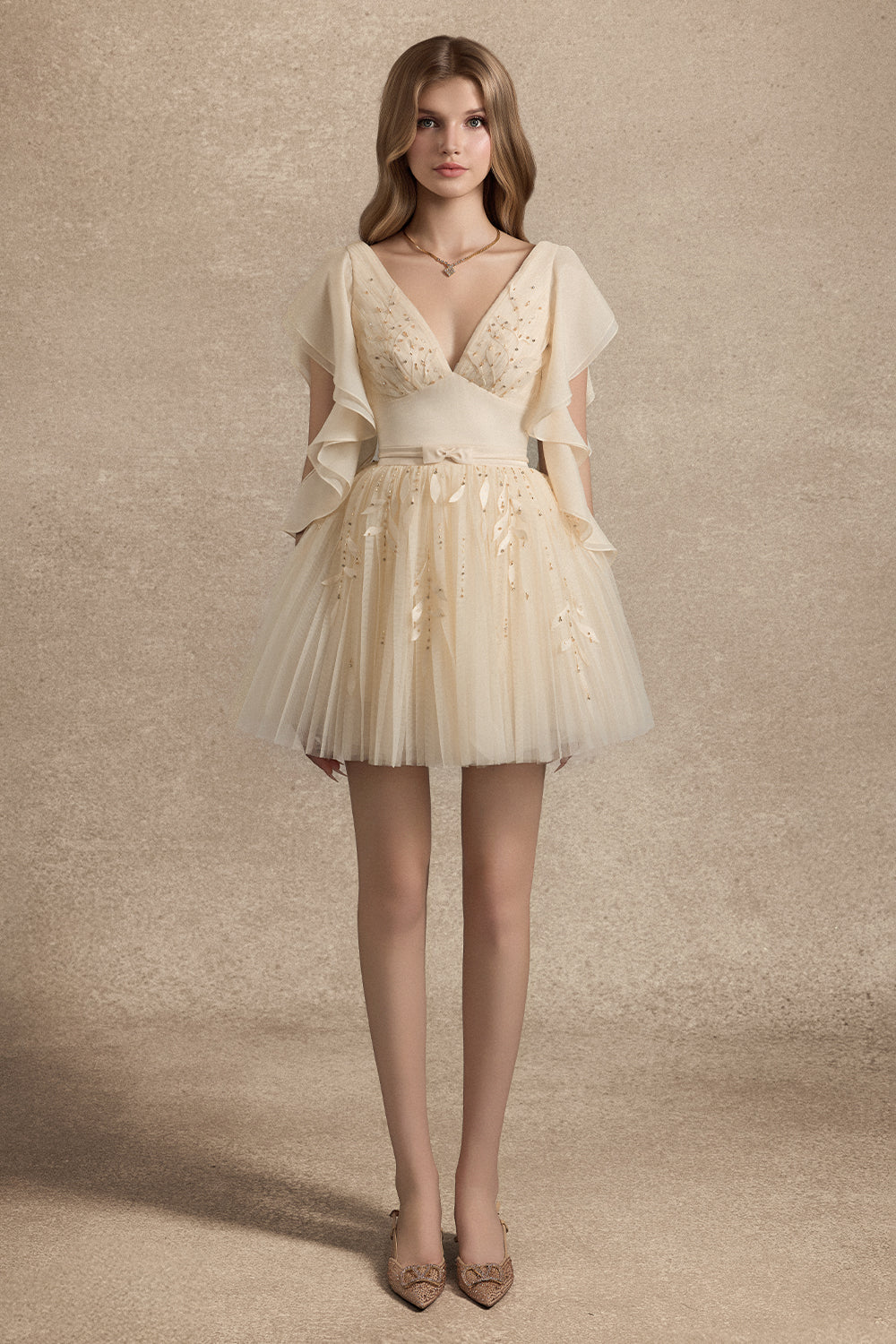 Isolde Butterfly Sleeve Bead Mini Dress