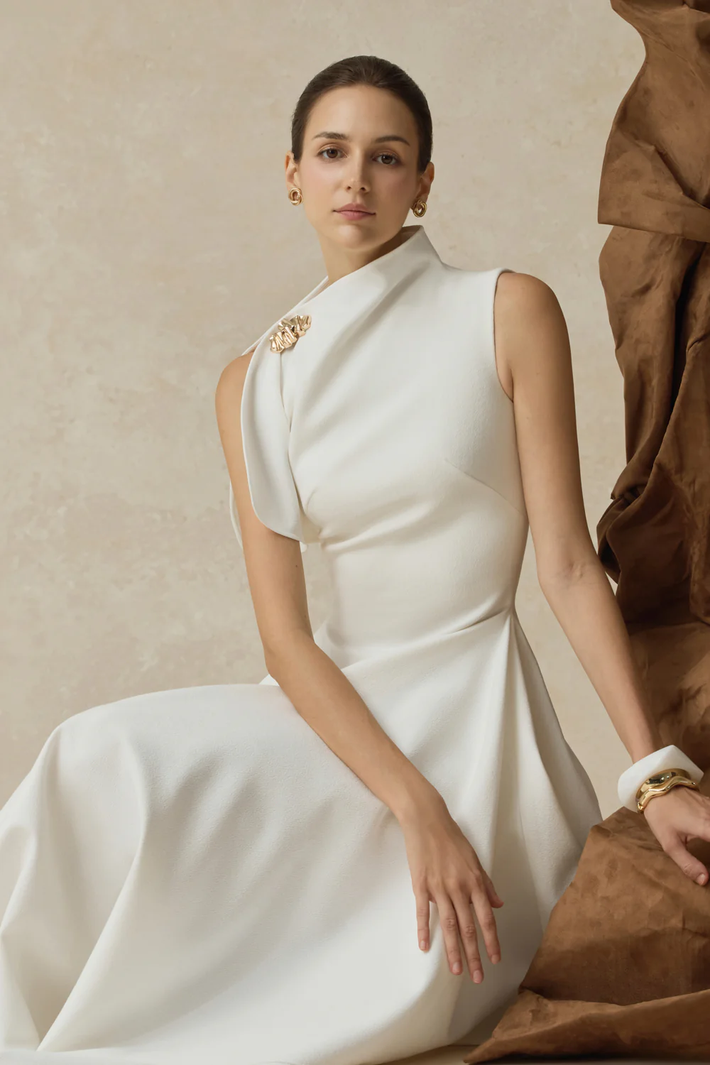 Cerelle Asymmetric Crepe Midi Dress